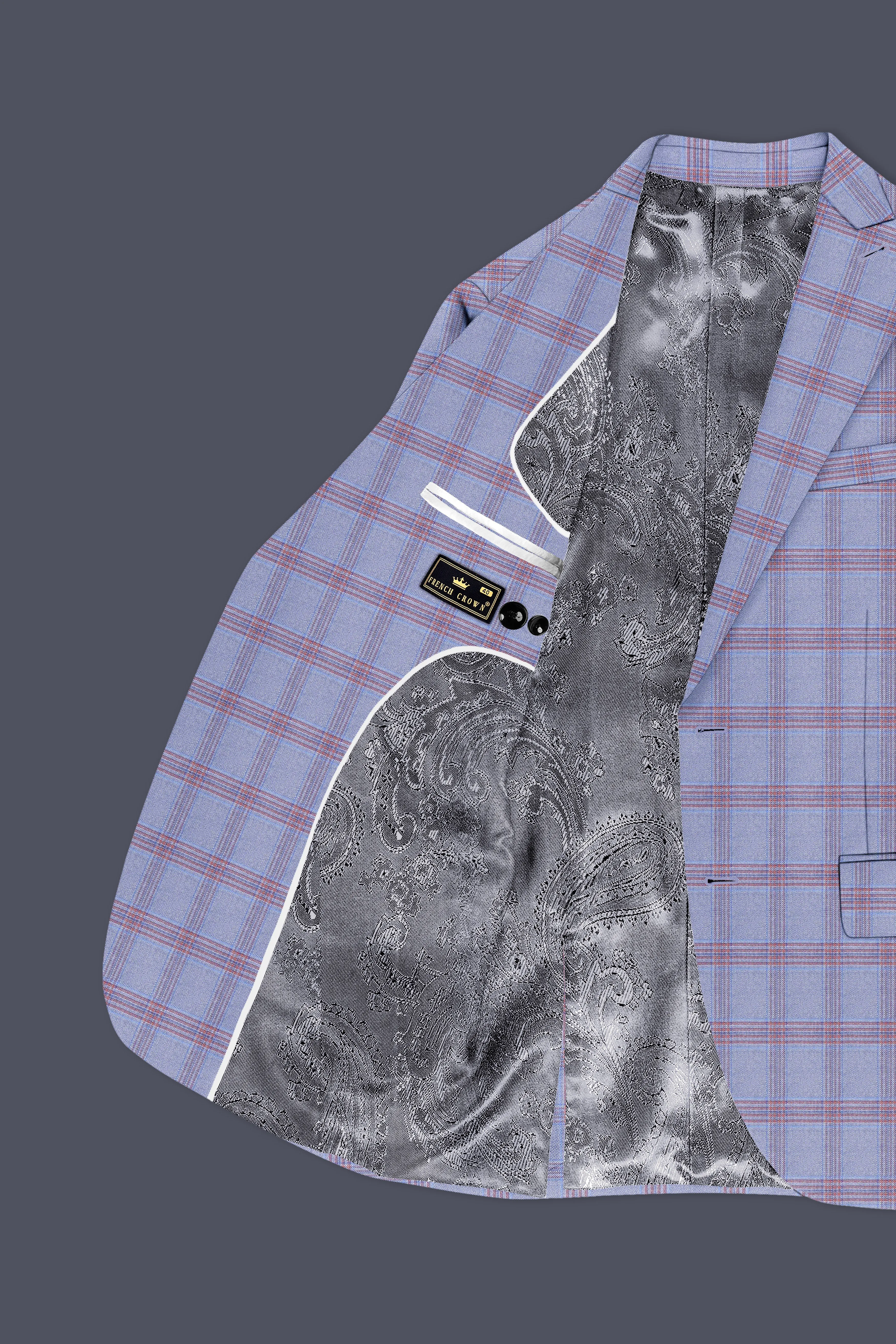 Manatee Grey Super fine Plaid Premium Cotton Blazer sold by French Crown product image thumbnail 5