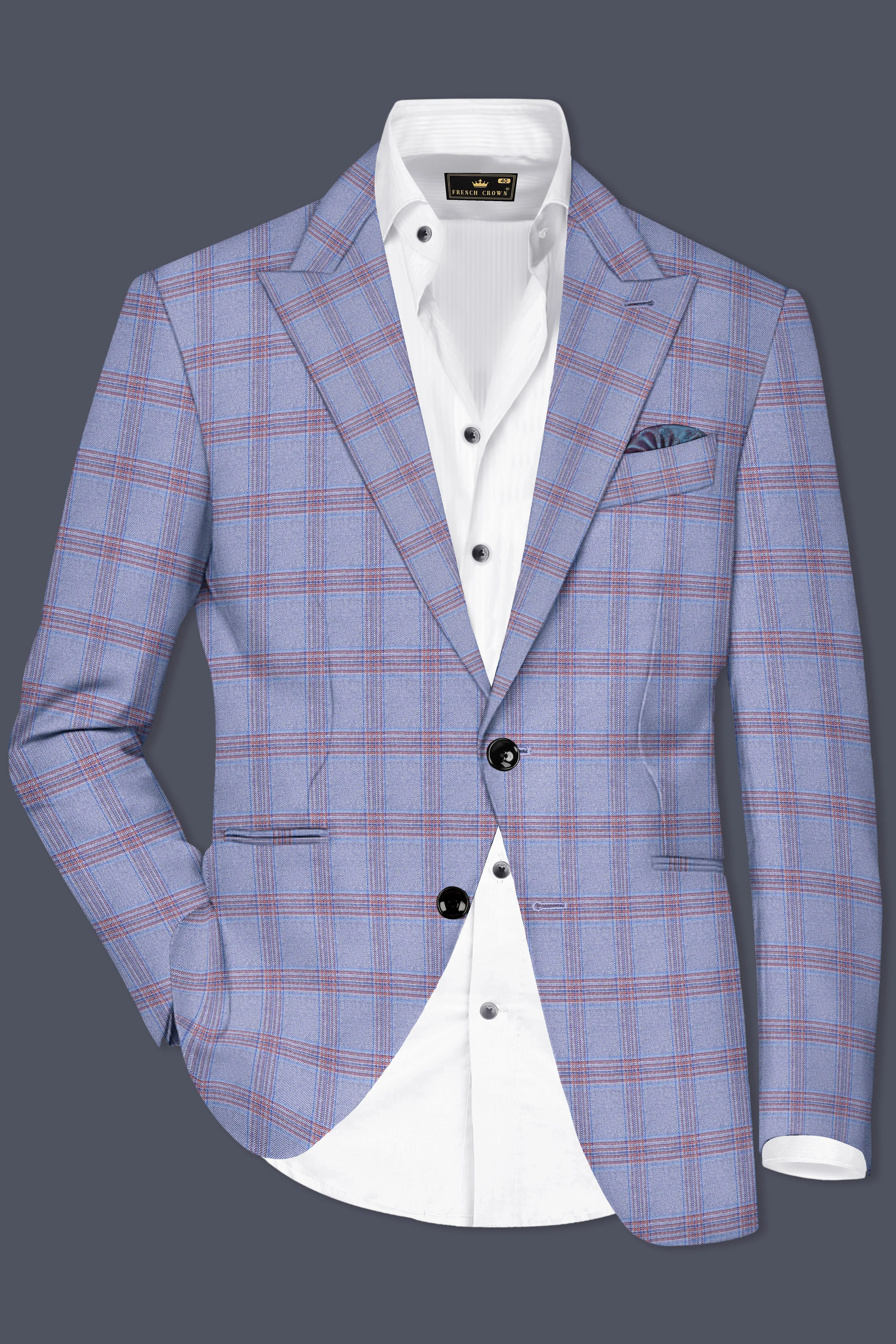 Manatee Grey Super fine Plaid Premium Cotton Blazer sold by French Crown product image thumbnail 2