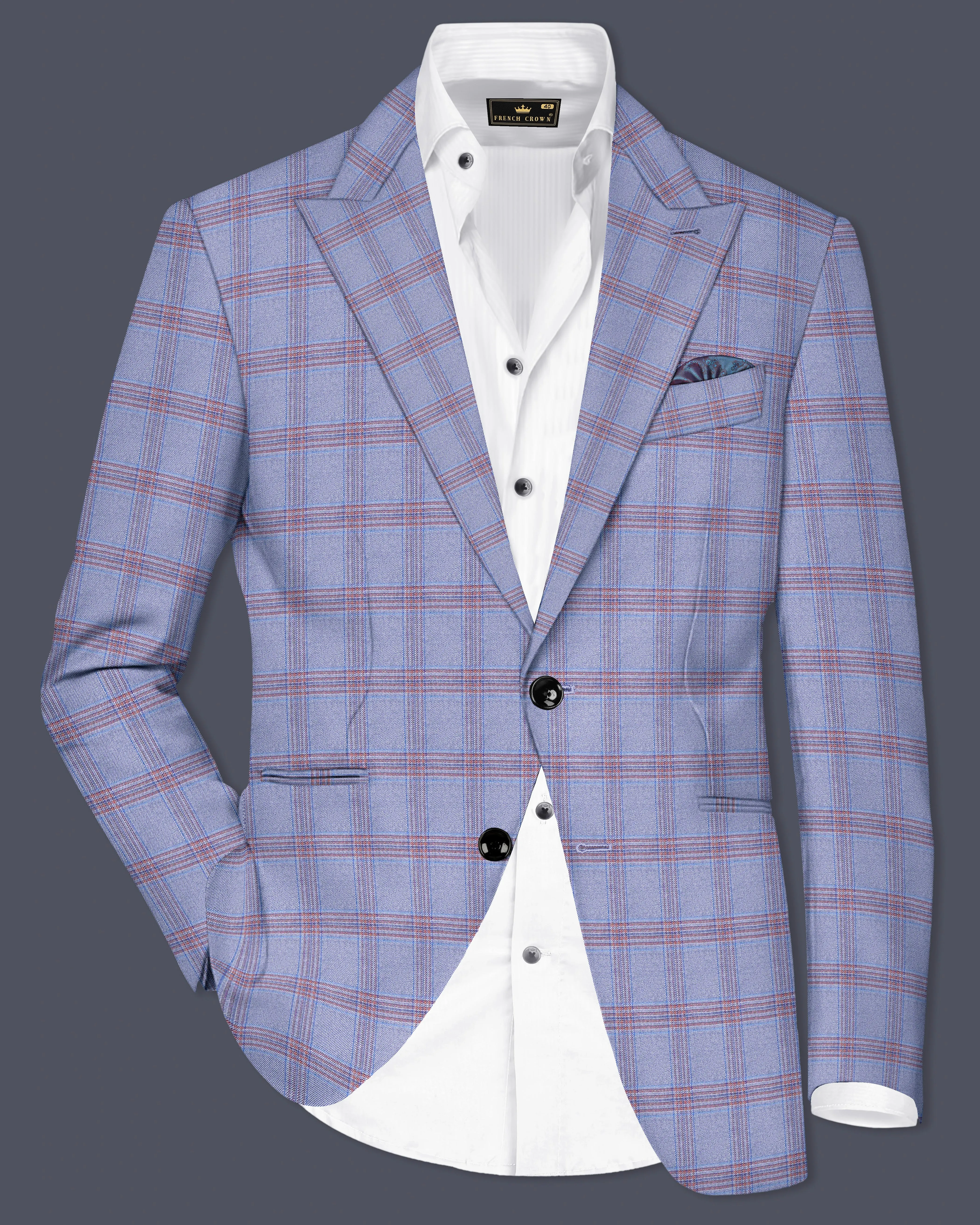 Manatee Grey Super fine Plaid Premium Cotton Blazer sold by French Crown