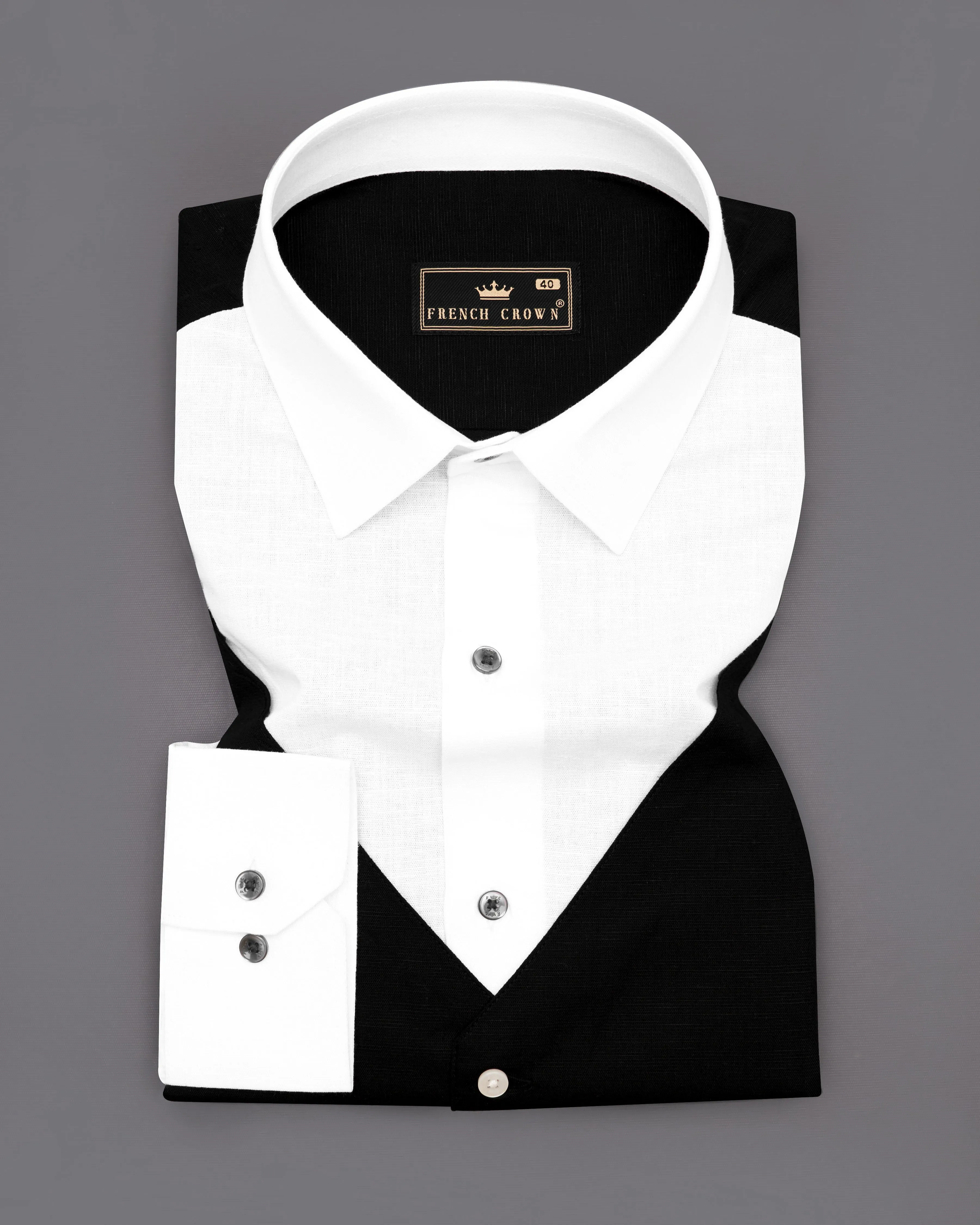 Bright White with black waistcoat Patterned Luxurious Linen Shirt sold by French Crown product image thumbnail 2