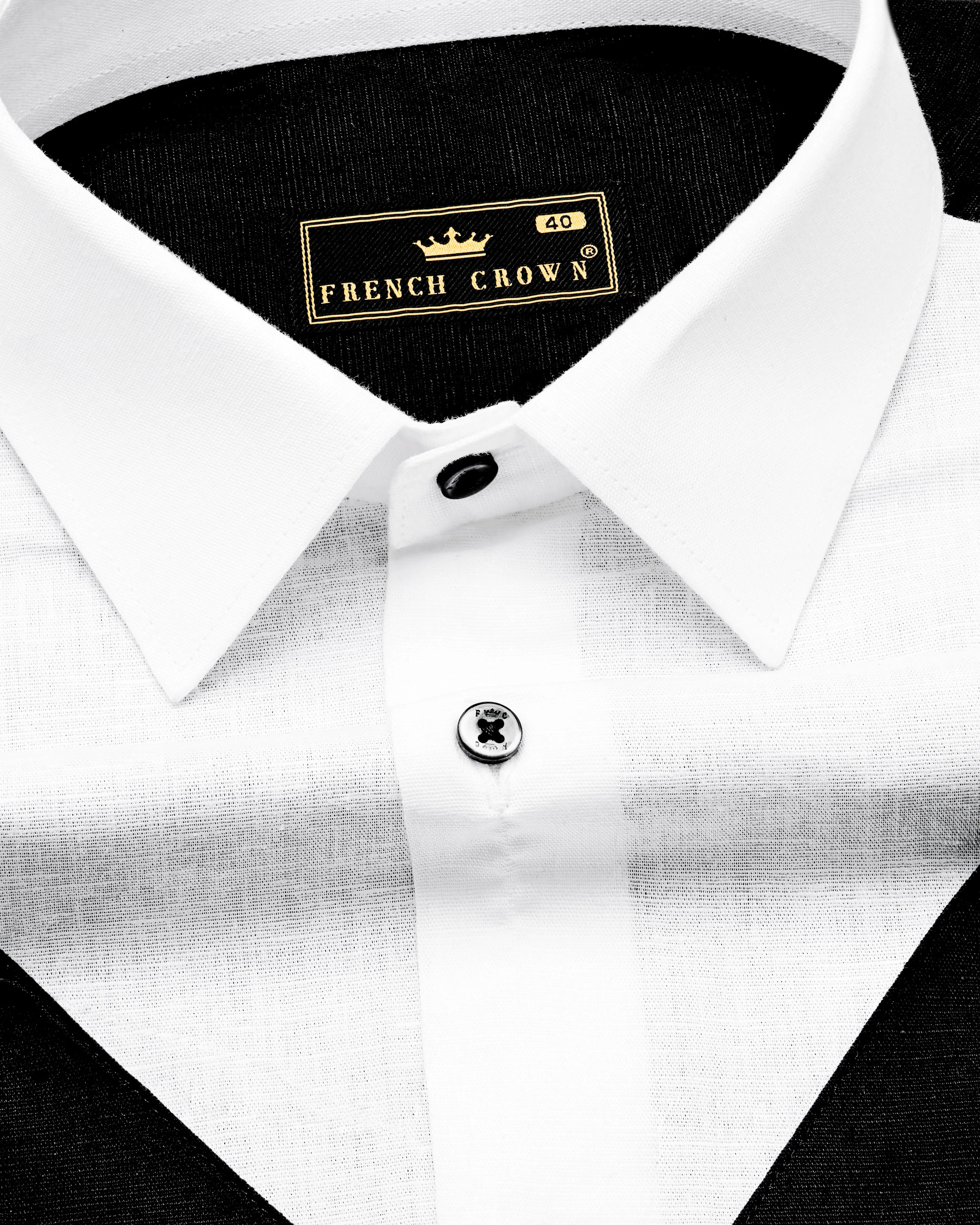 Bright White with black waistcoat Patterned Luxurious Linen Shirt sold by French Crown product image thumbnail 4