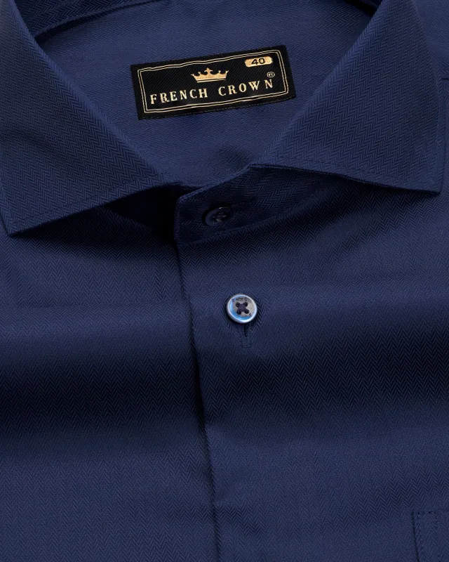 Bleached Dark Blue Herringbone Shirt sold by French Crown