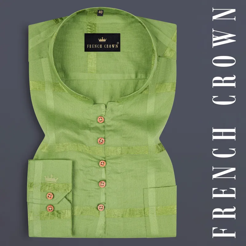 Asparagus Green Velvet Windowpane Dobby Textured Premium Giza Cotton Kurta Shirt sold by French Crown