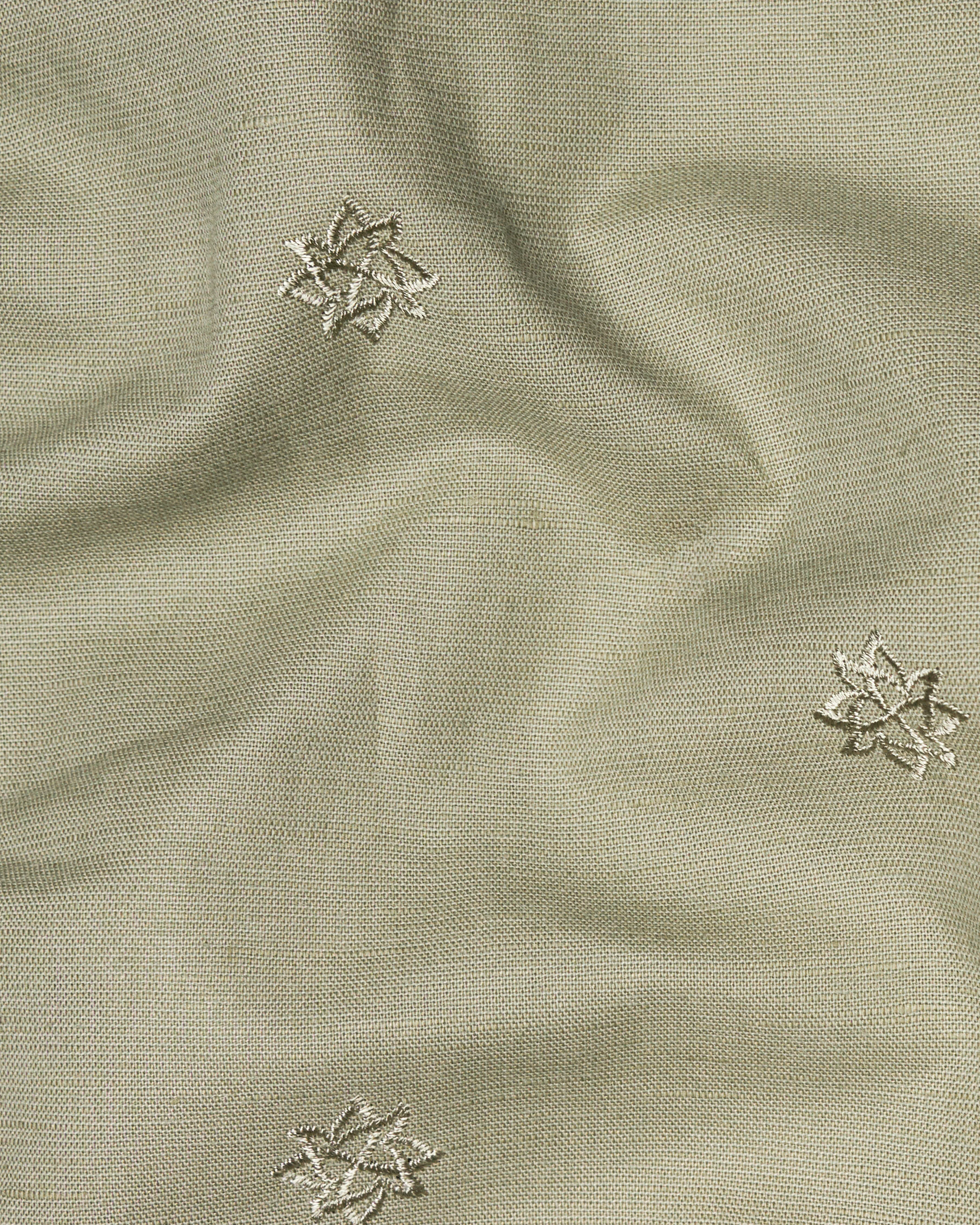 Taupe Green Embroidered Luxurious Linen Shirt sold by French Crown product image thumbnail 3