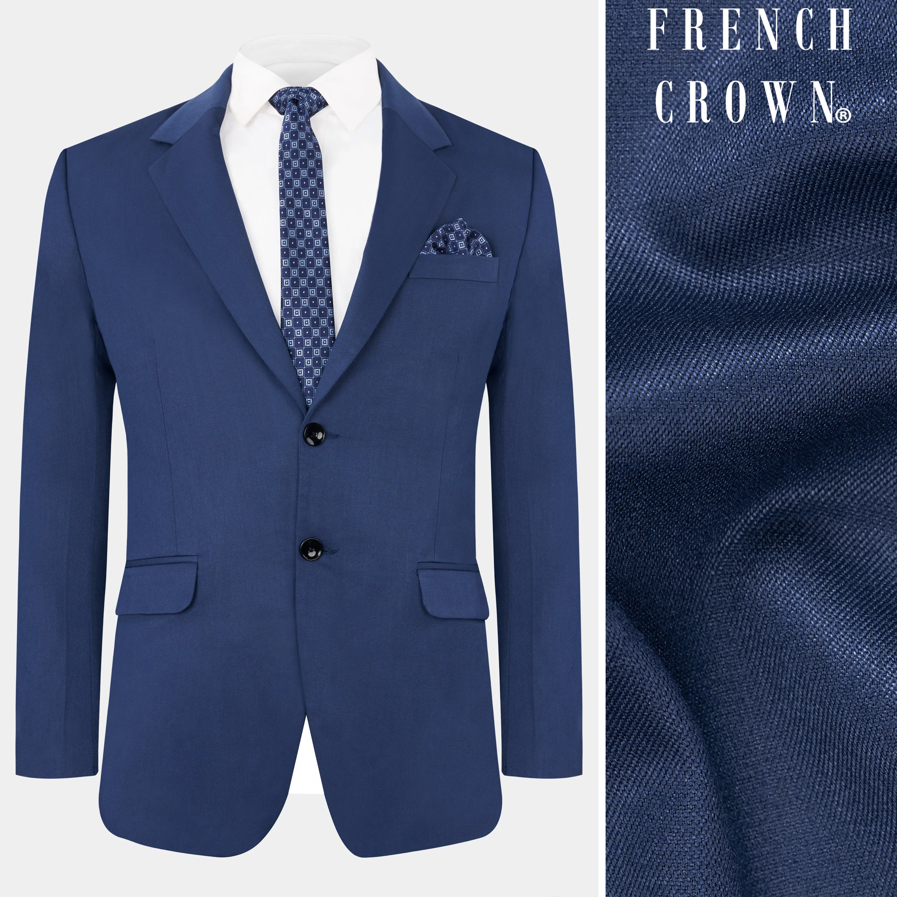 Rhino Blue Stretchable Single-Breasted traveler Blazer sold by French Crown