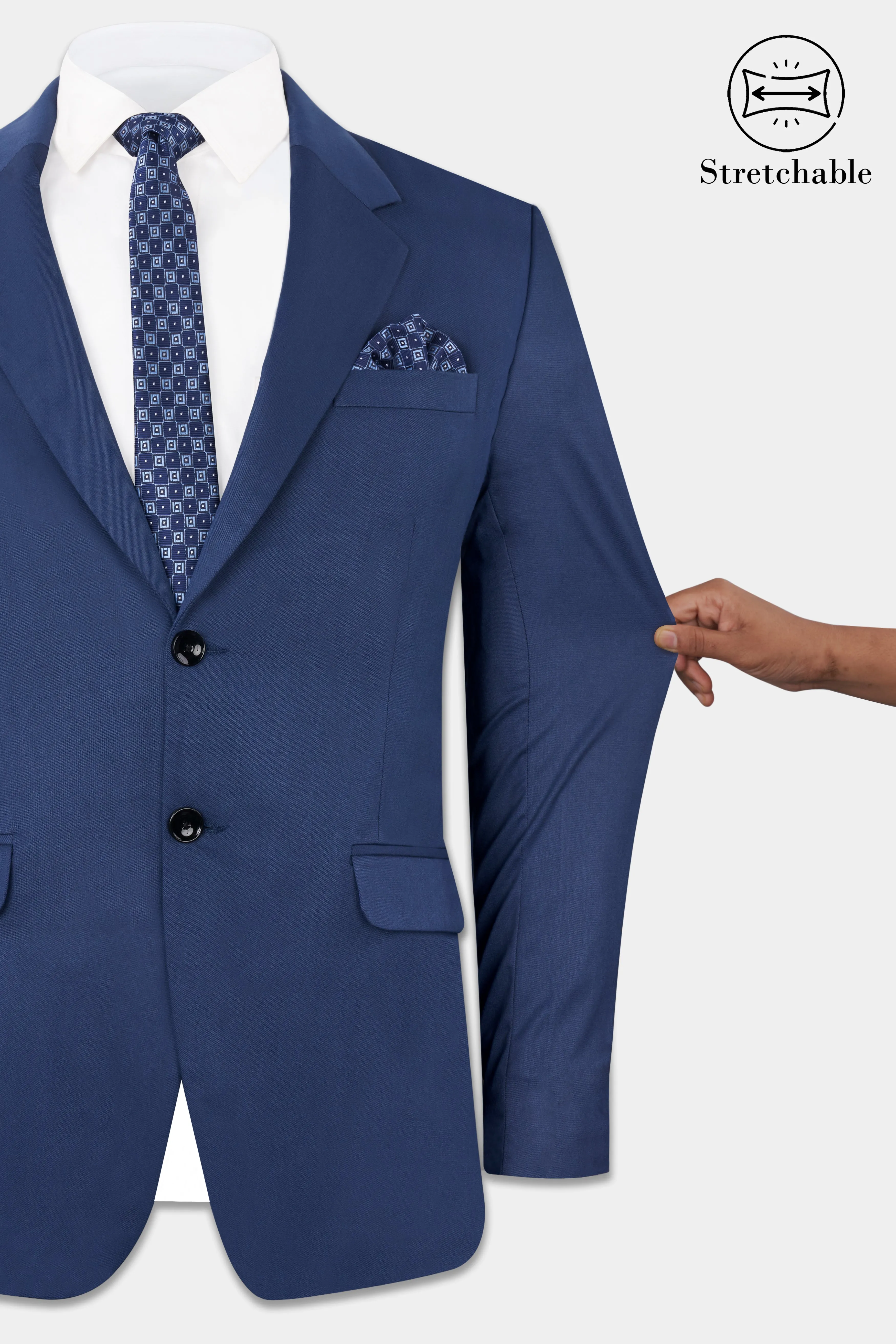 Rhino Blue Stretchable Single-Breasted traveler Blazer sold by French Crown product image thumbnail 4