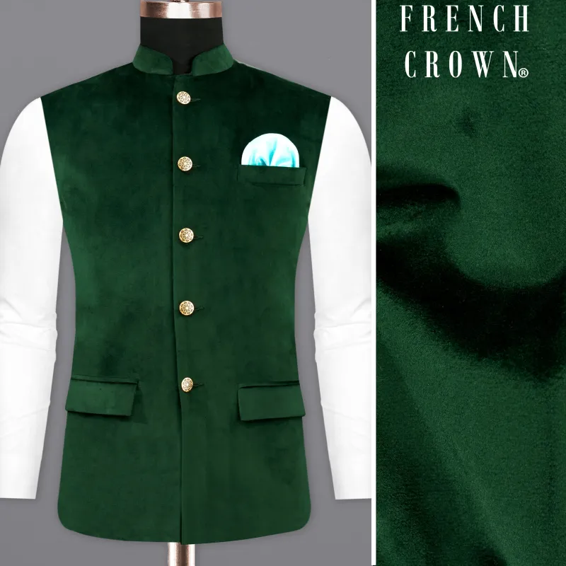 Phthalo Green Premium Velvet Designer Nehru Jacket sold by French Crown
