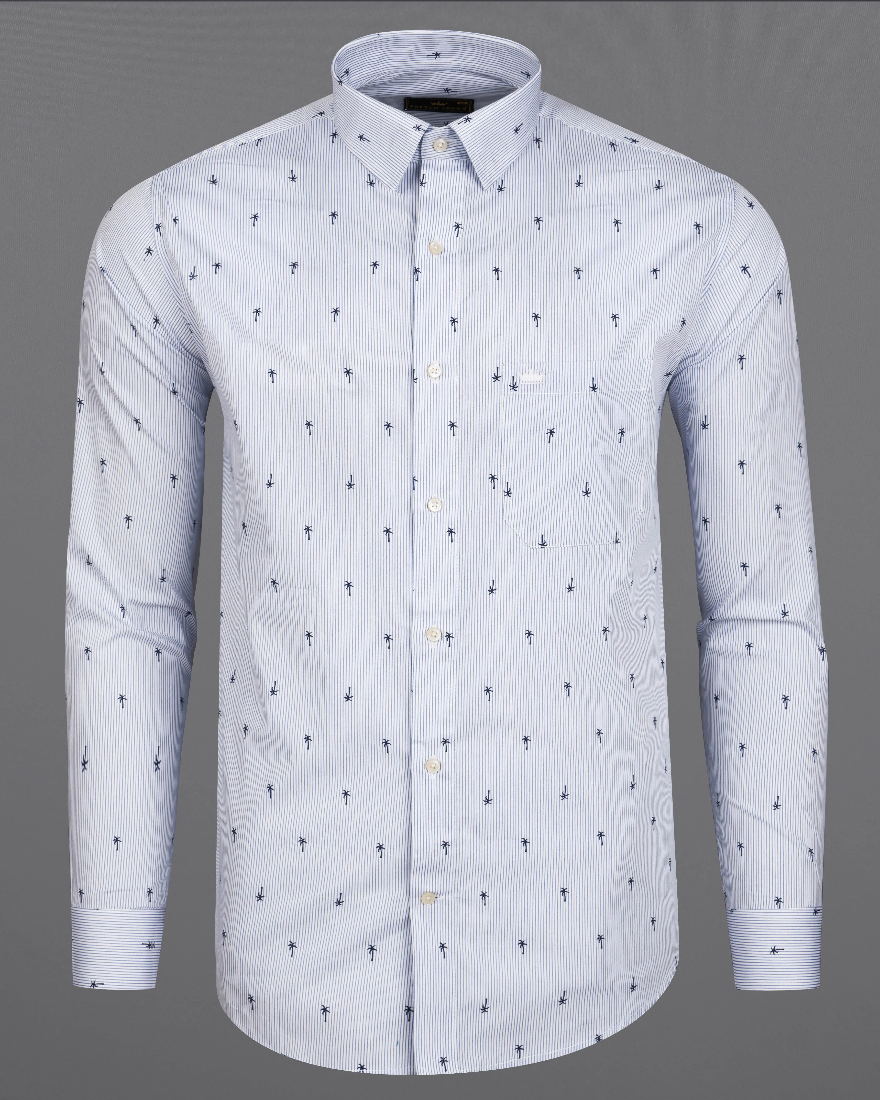 Pastel Blue with White Striped and Printed Premium Cotton Shirt sold by French Crown product image thumbnail 5