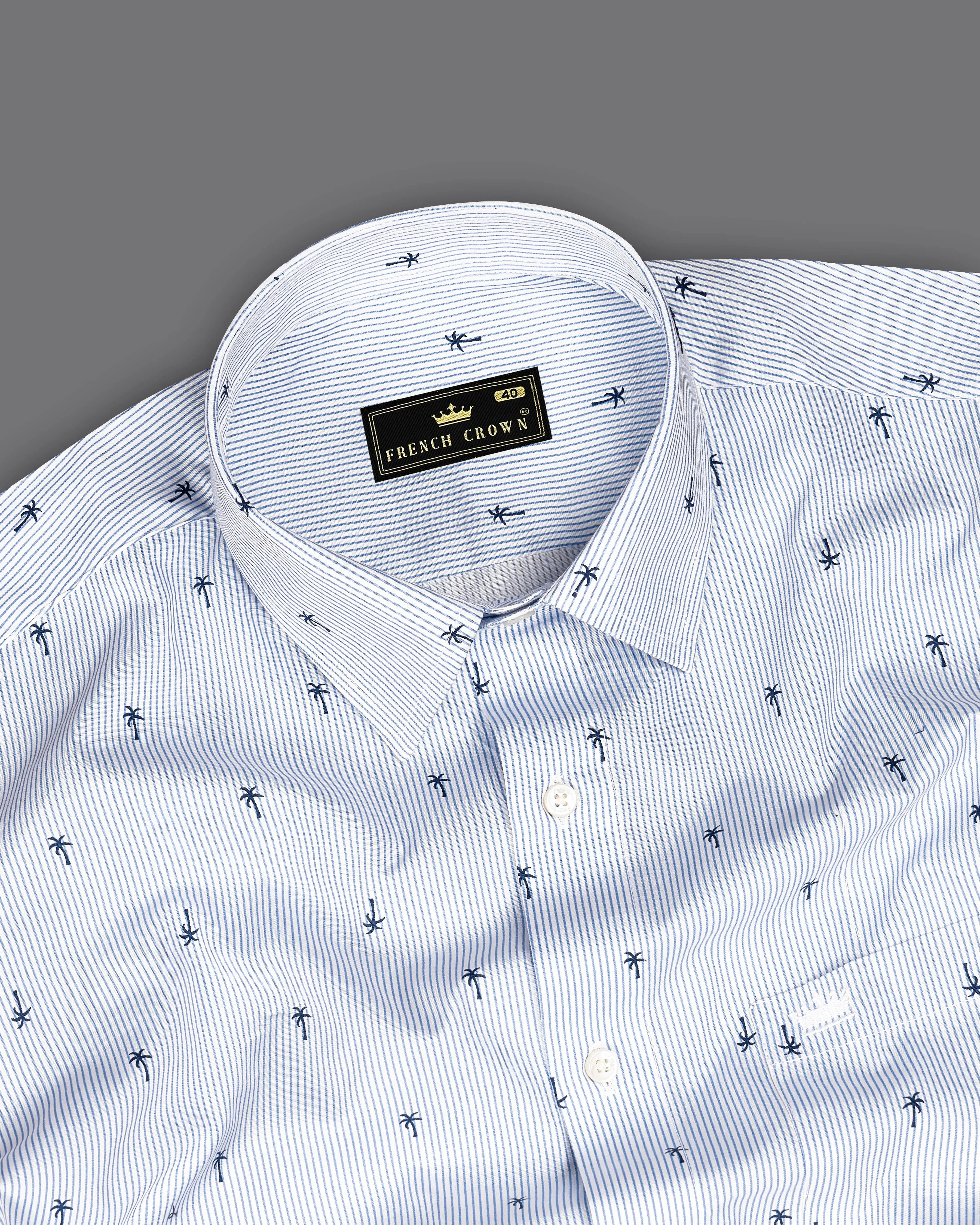 Pastel Blue with White Striped and Printed Premium Cotton Shirt sold by French Crown product image thumbnail 4