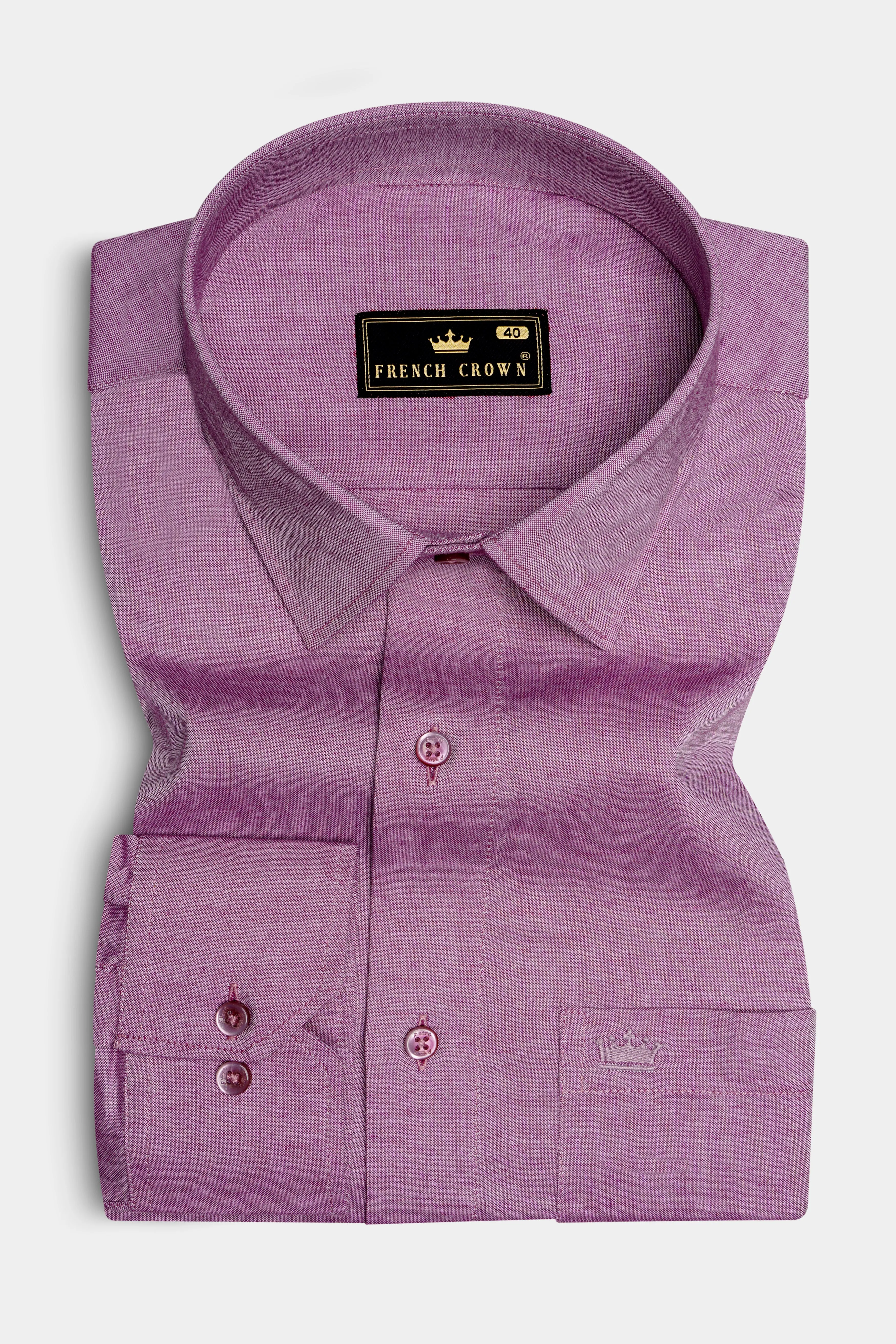 Opera Mauve Pink Chambray Textured Premium Cotton Shirt sold by French Crown product image thumbnail 4
