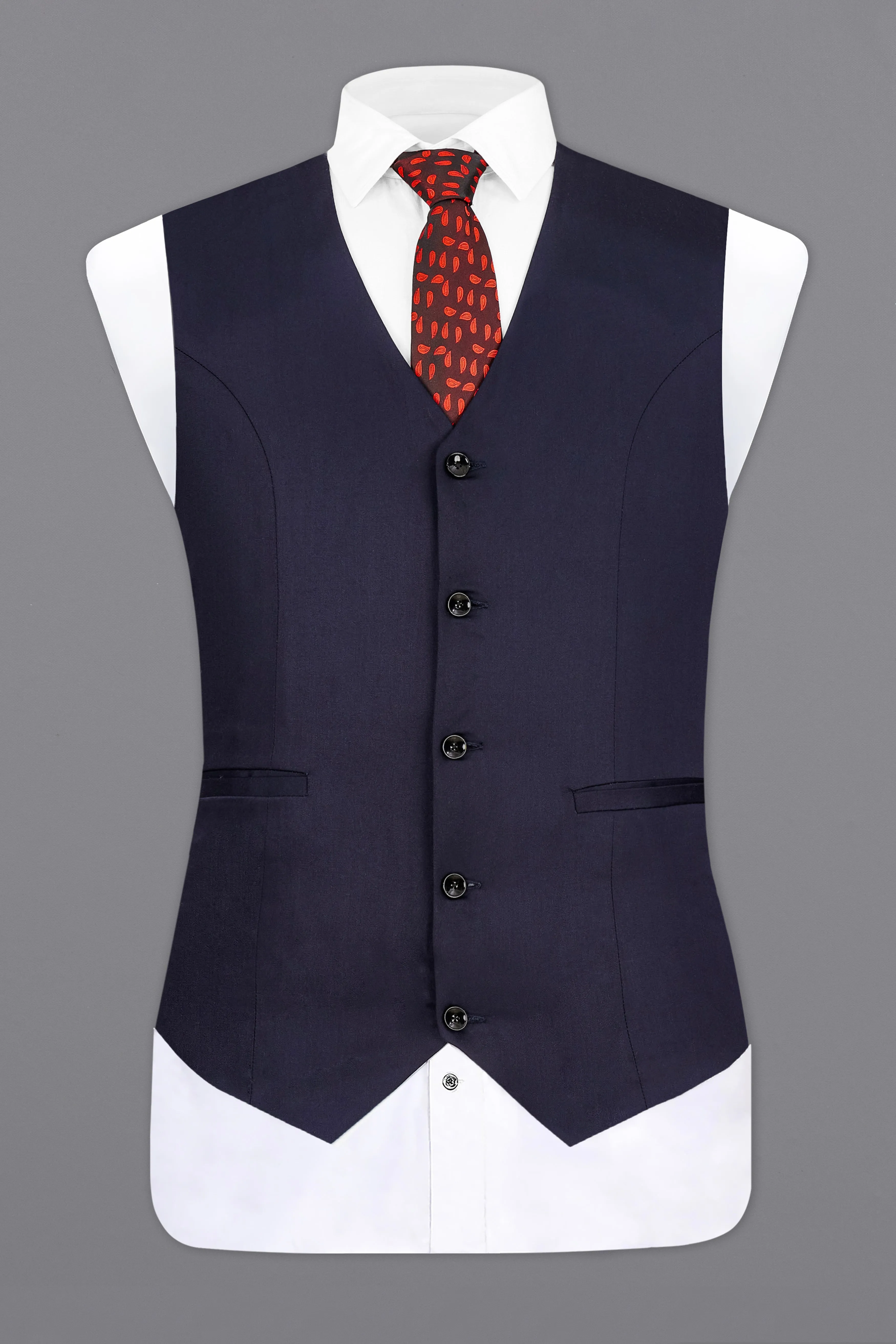 Navy Subtle Sheen Wool Blend Waistcoat sold by French Crown product image thumbnail 2