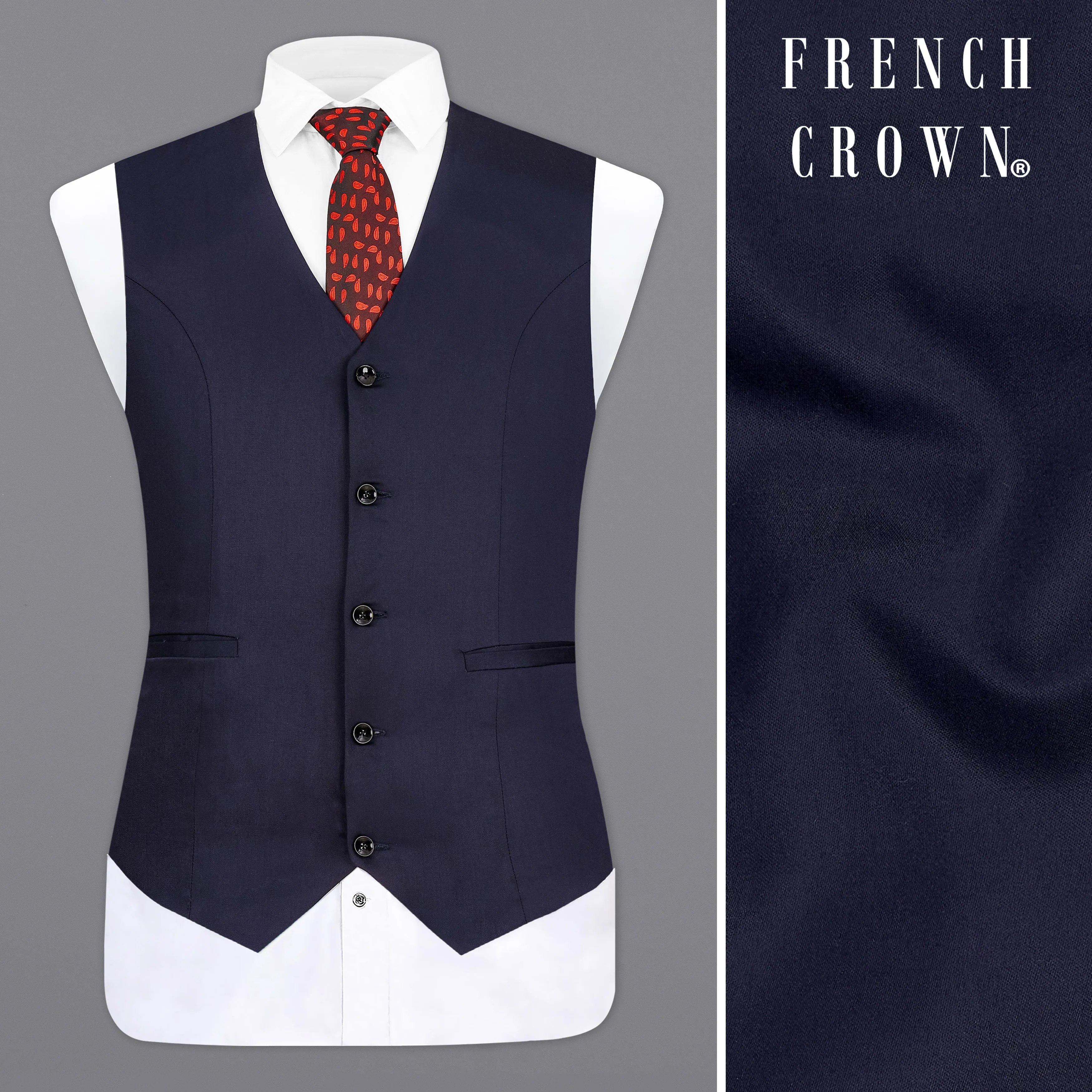 Navy Subtle Sheen Wool Blend Waistcoat sold by French Crown