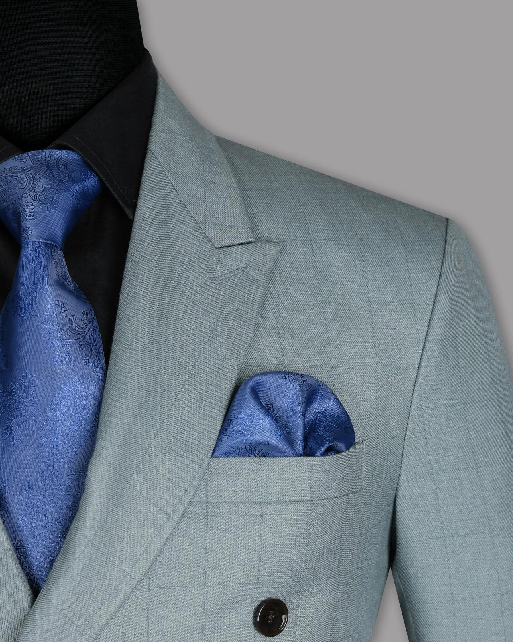 Light Grey Subtle Windowpane Wool Rich Double Breasted Blazer sold by French Crown product image thumbnail 5