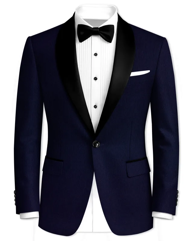 Gunmetal Blue with Black Lapel Tuxedo Blazer made by French Crown