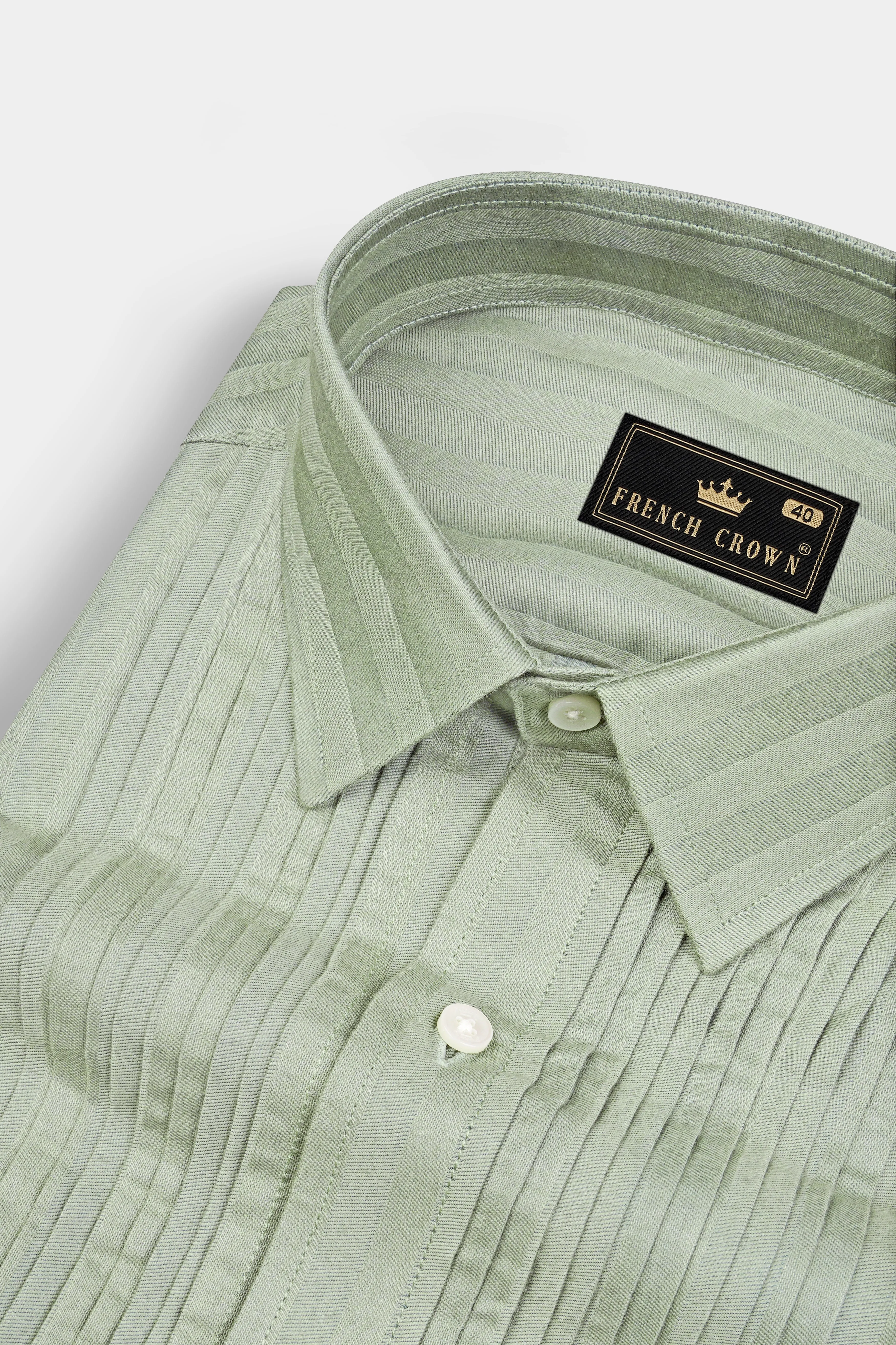 Flax Smoke Snake Pleated Striped Dobby Textured Premium Giza Cotton Tuxedo Shirt sold by French Crown product image thumbnail 4