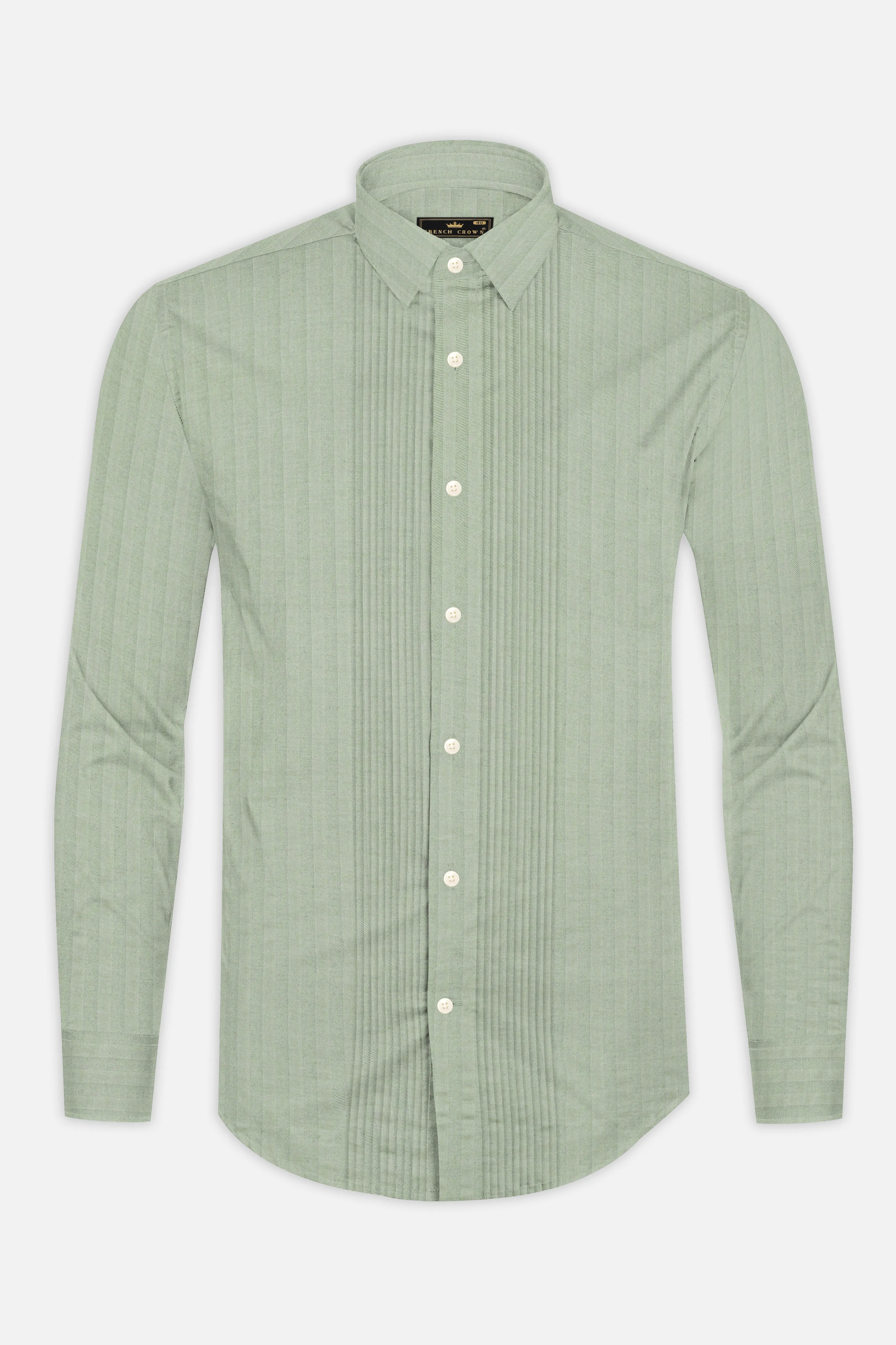 Flax Smoke Snake Pleated Striped Dobby Textured Premium Giza Cotton Tuxedo Shirt sold by French Crown product image thumbnail 5