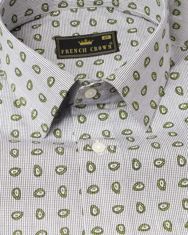 White And Jasmine Green Paisley Printed Premium Cotton Shirt sold by French Crown