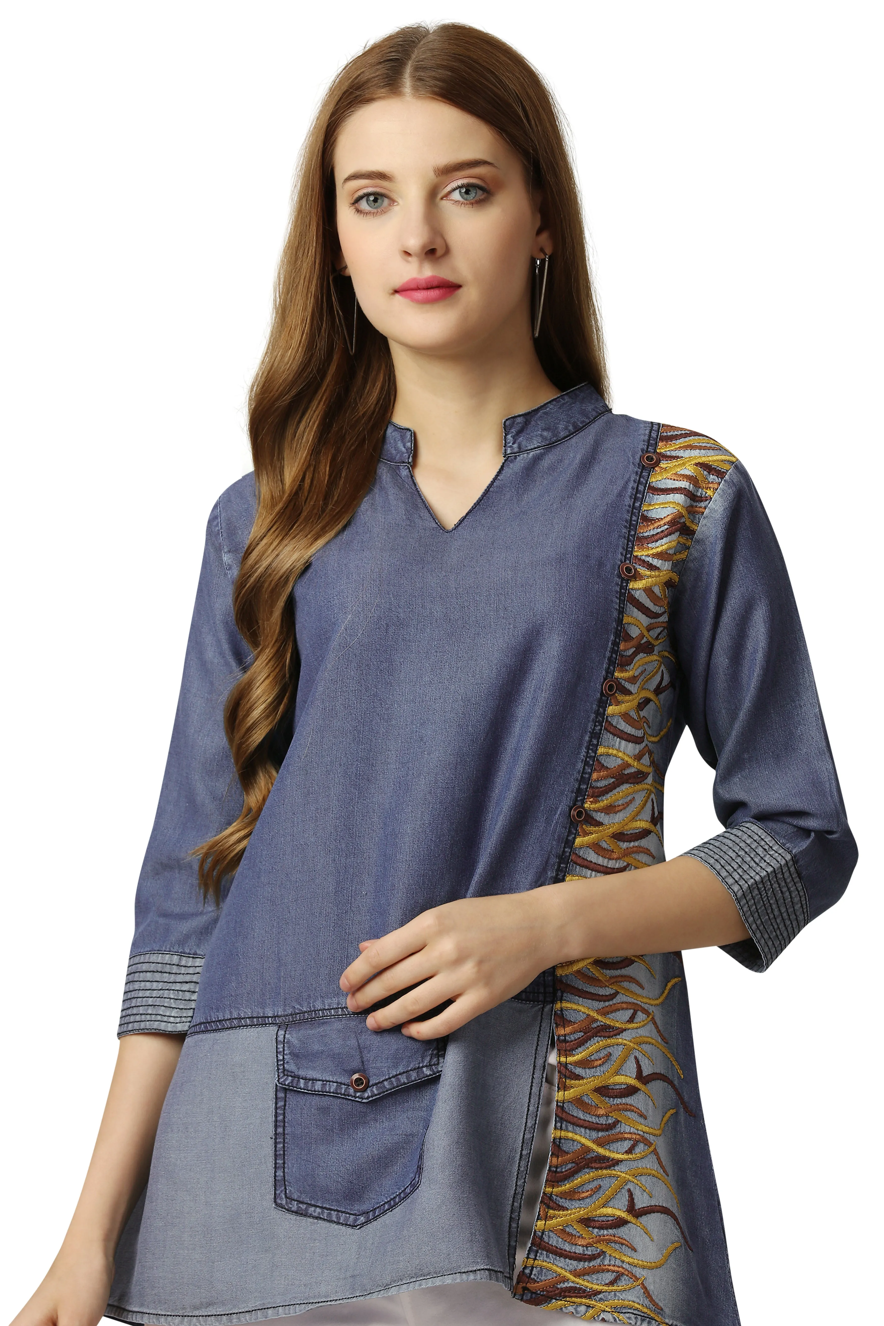 Waikawa Blue Multicolour Embroidered Denim Top sold by French Crown product image thumbnail 2