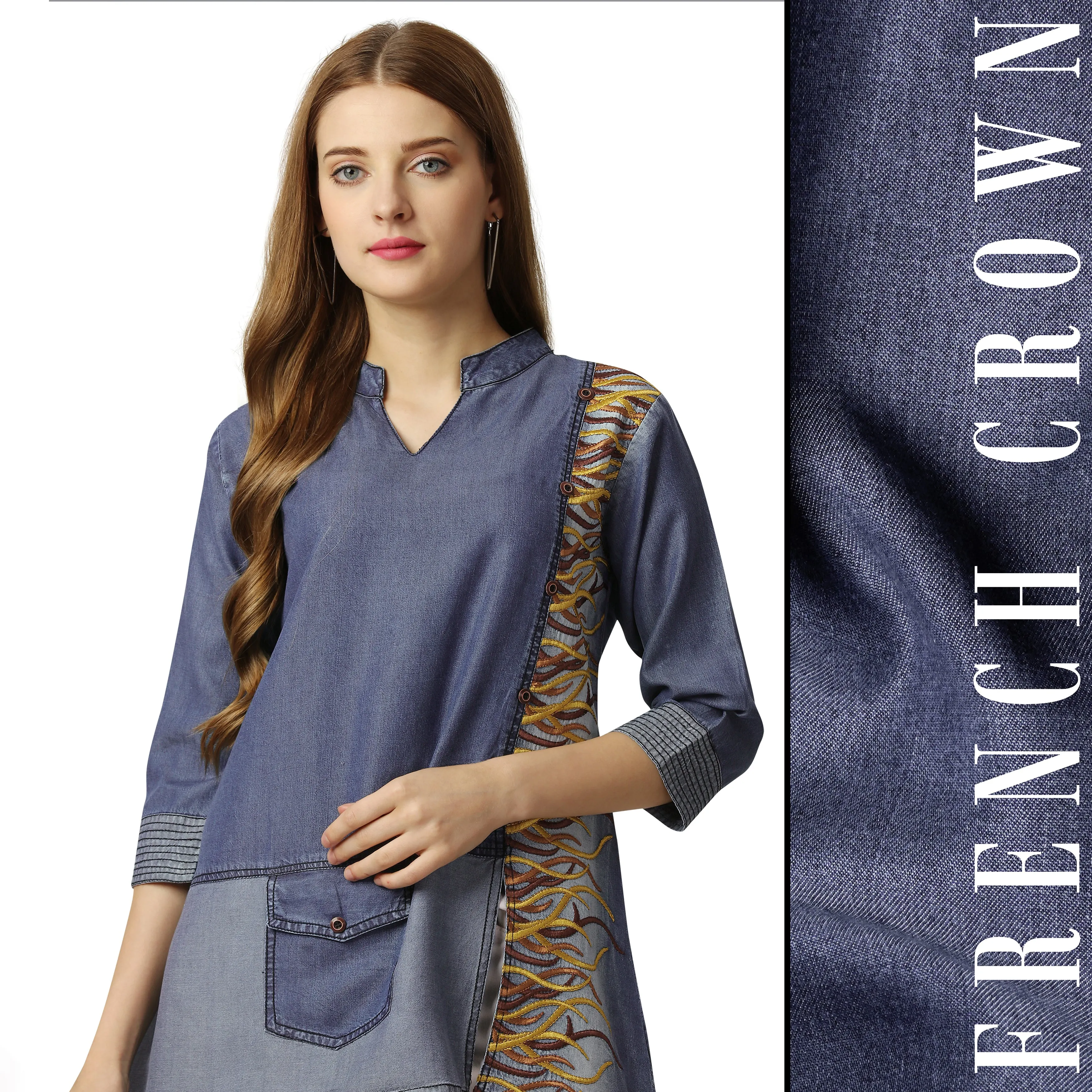 Waikawa Blue Multicolour Embroidered Denim Top sold by French Crown
