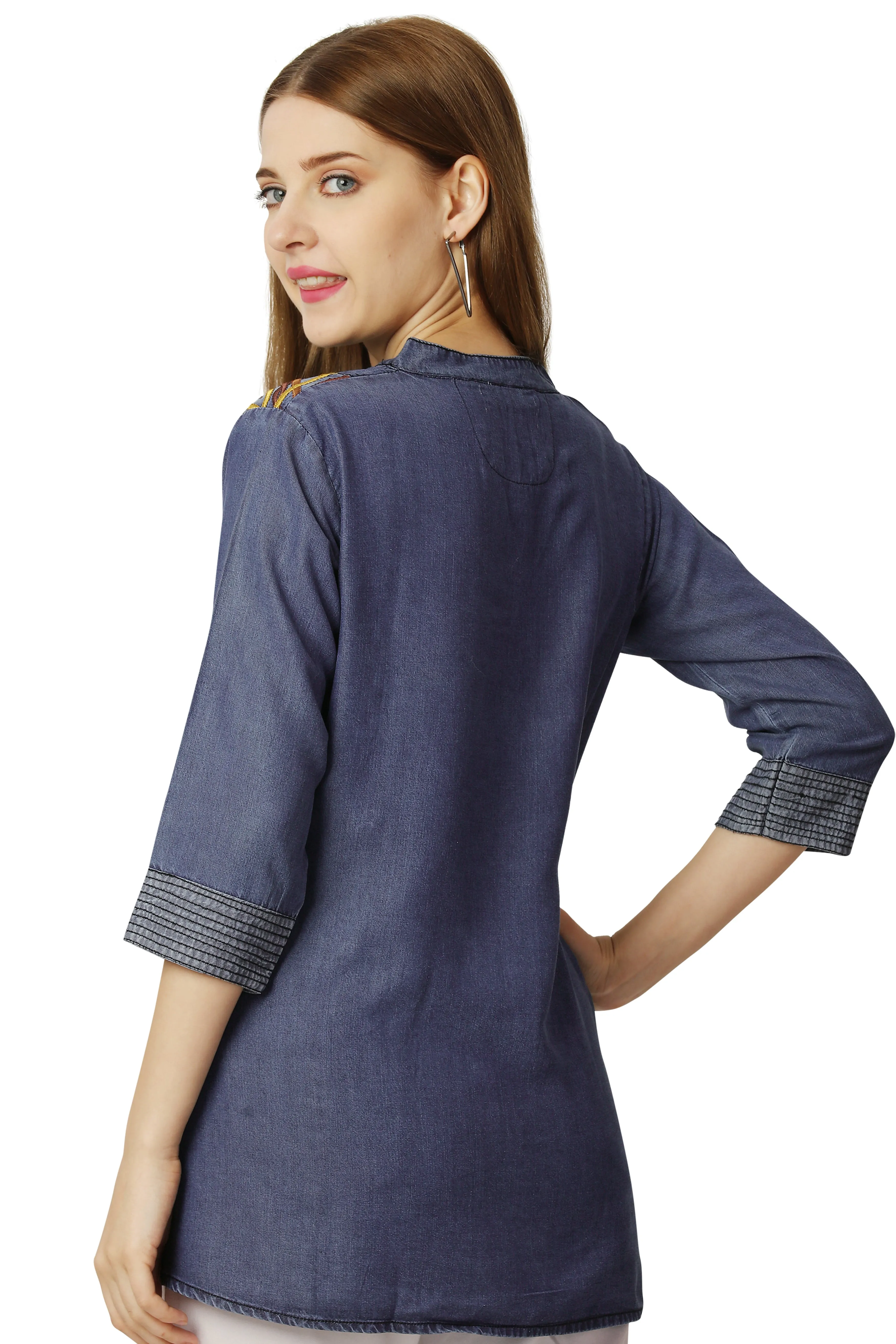 Waikawa Blue Multicolour Embroidered Denim Top sold by French Crown product image thumbnail 5