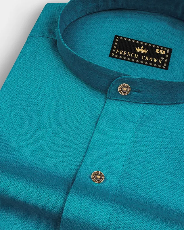 Topaz Aqua Luxurious Linen Shirt sold by French Crown