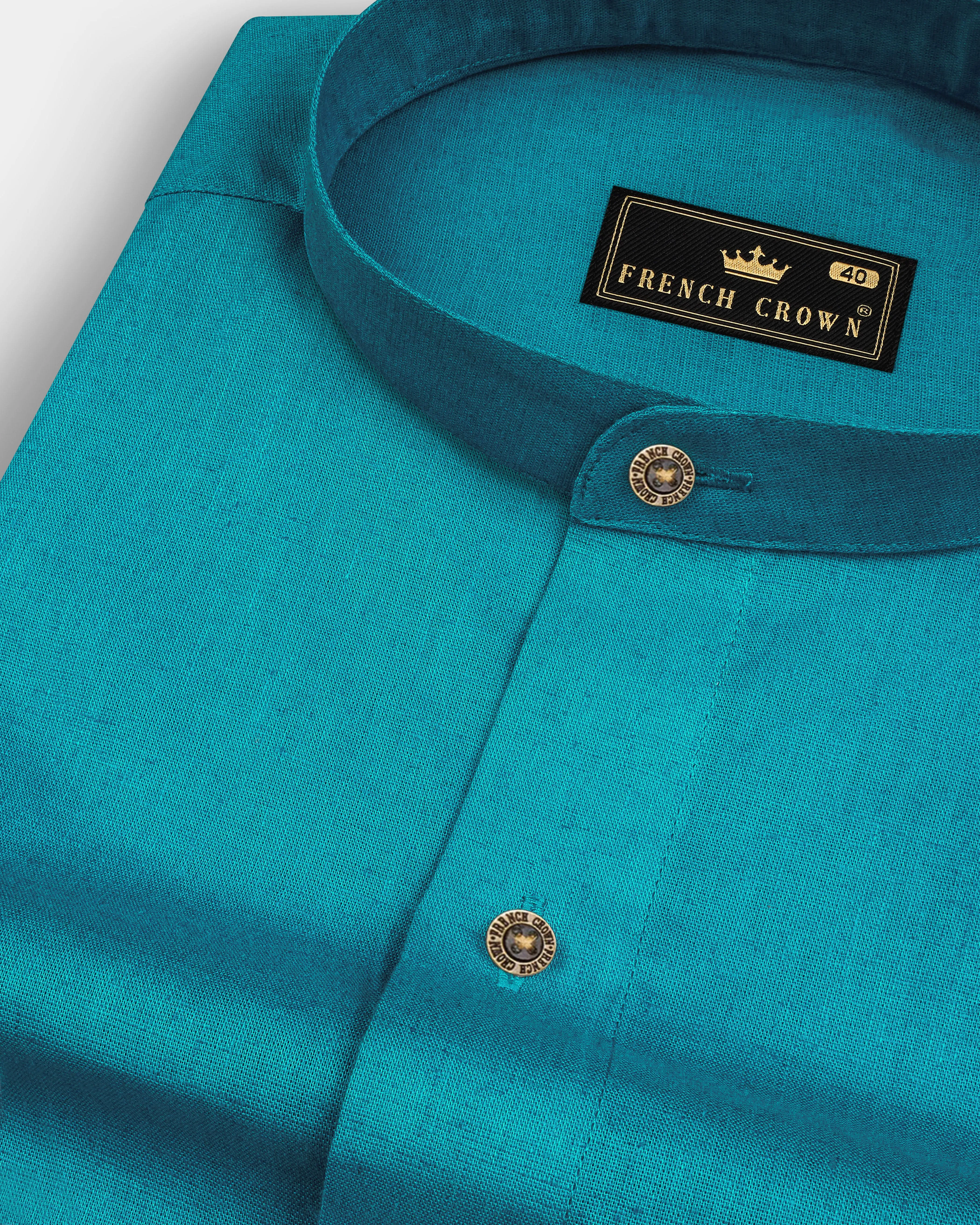 Topaz Aqua Luxurious Linen Shirt sold by French Crown