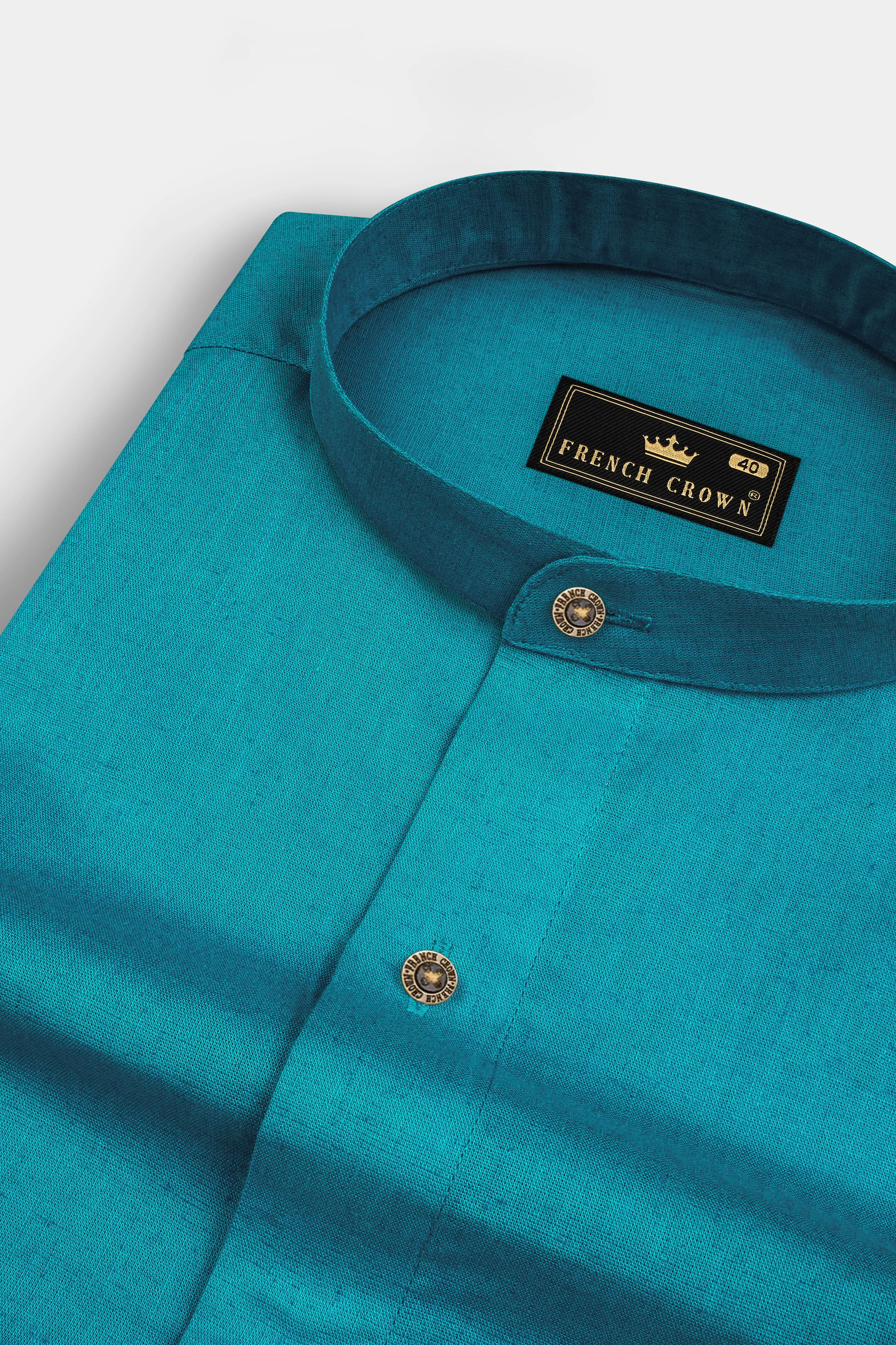 Topaz Aqua Luxurious Linen Shirt sold by French Crown product image thumbnail 2