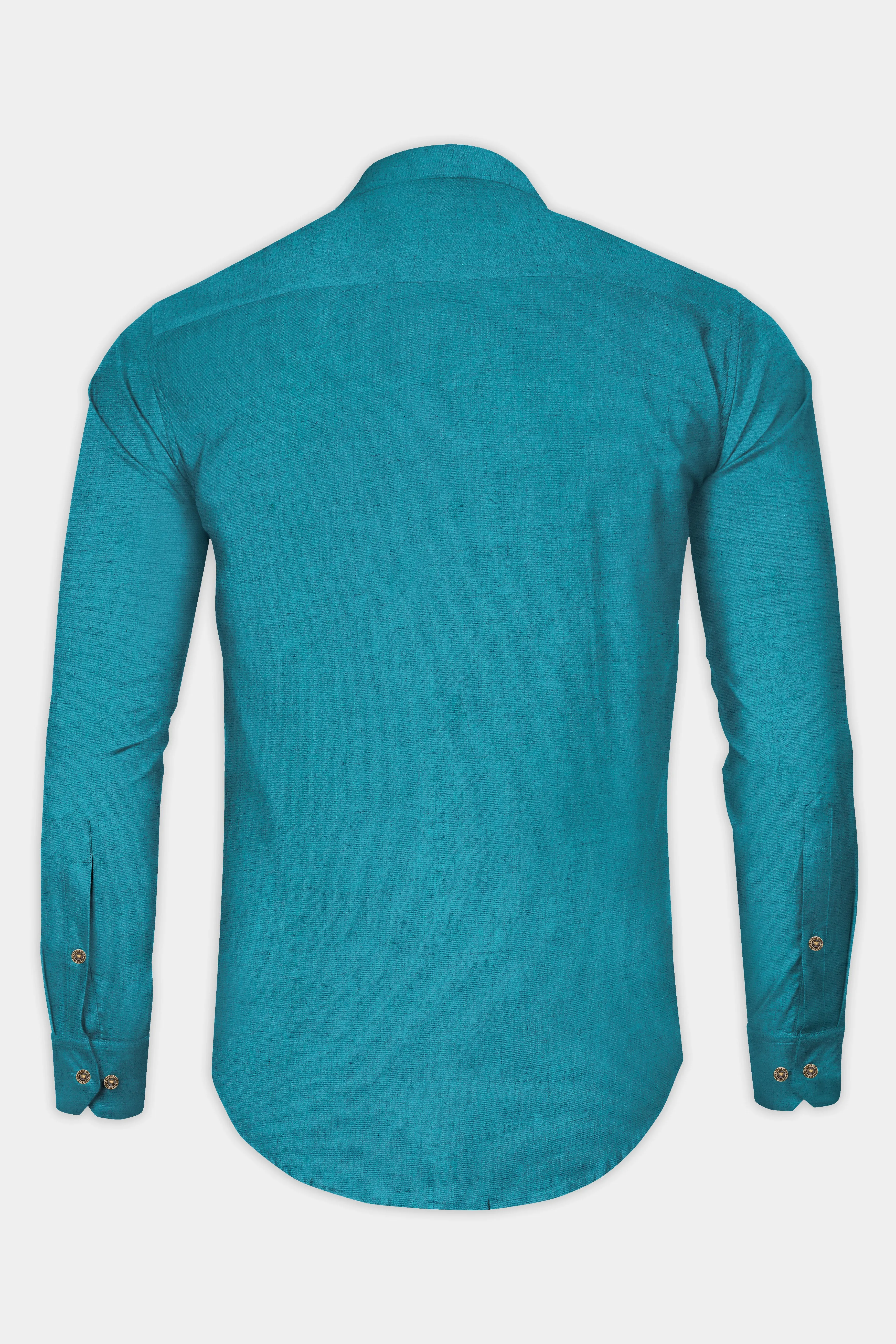 Topaz Aqua Luxurious Linen Shirt sold by French Crown product image thumbnail 5