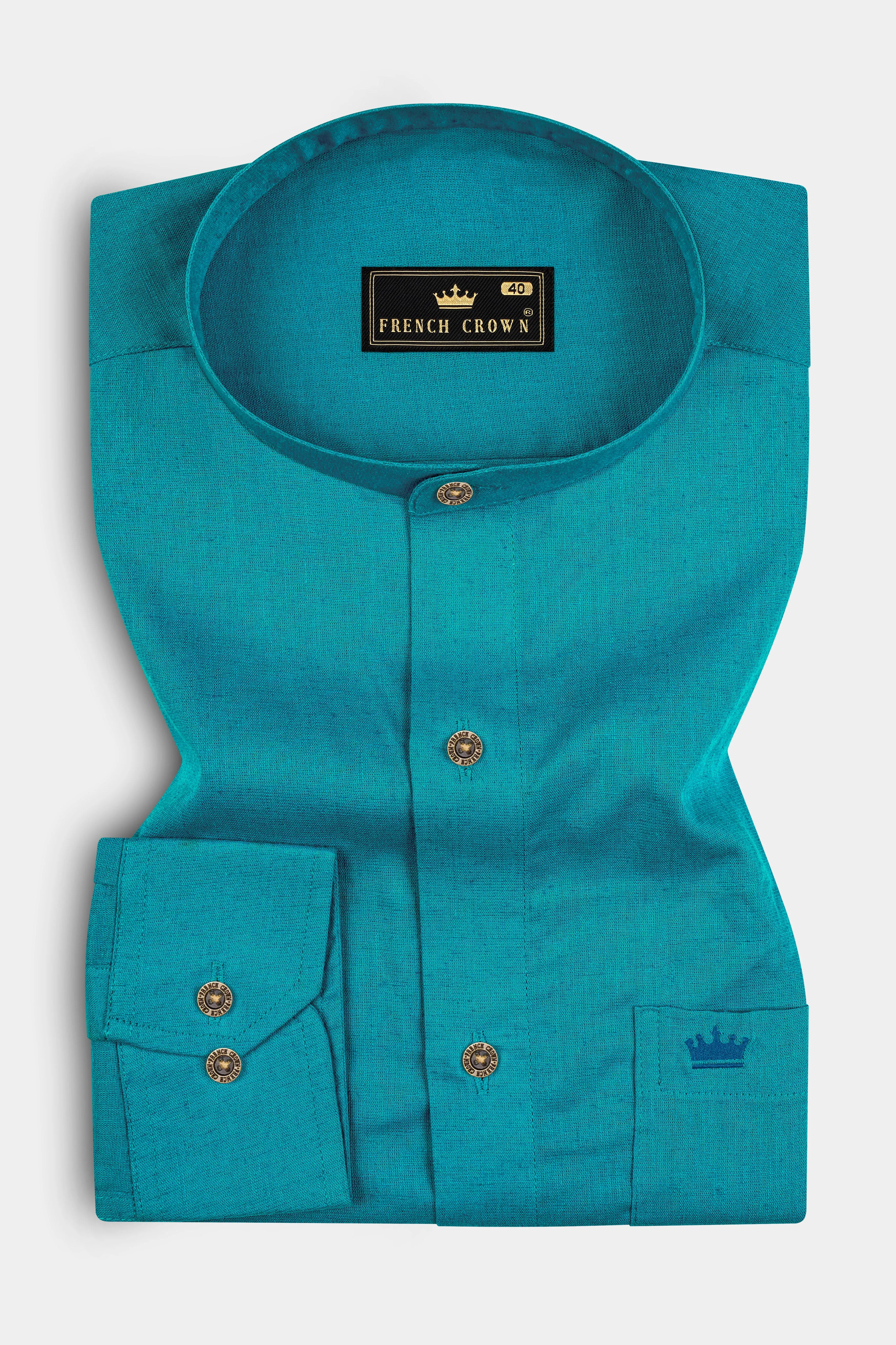 Topaz Aqua Luxurious Linen Shirt sold by French Crown product image thumbnail 3