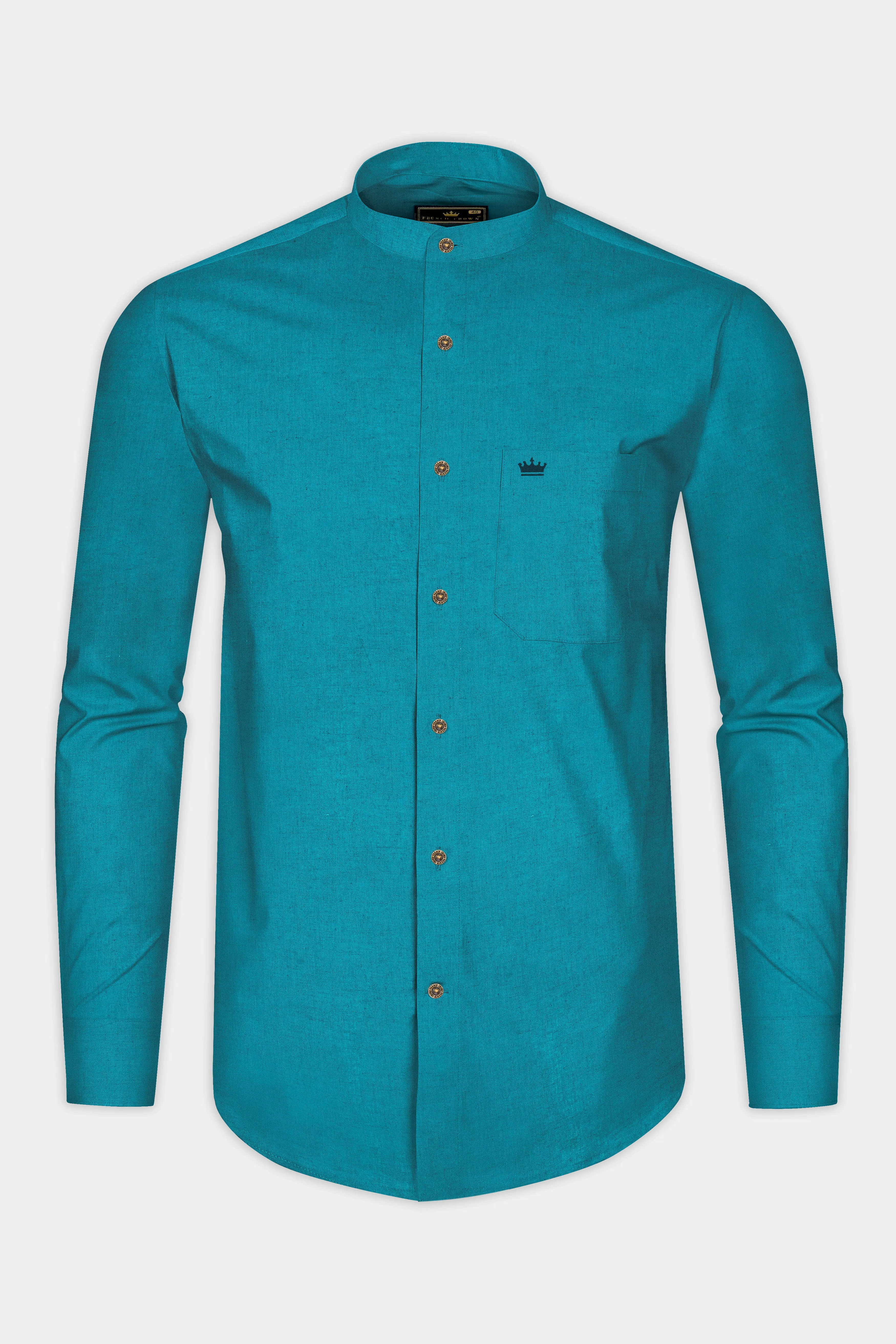 Topaz Aqua Luxurious Linen Shirt sold by French Crown product image thumbnail 4