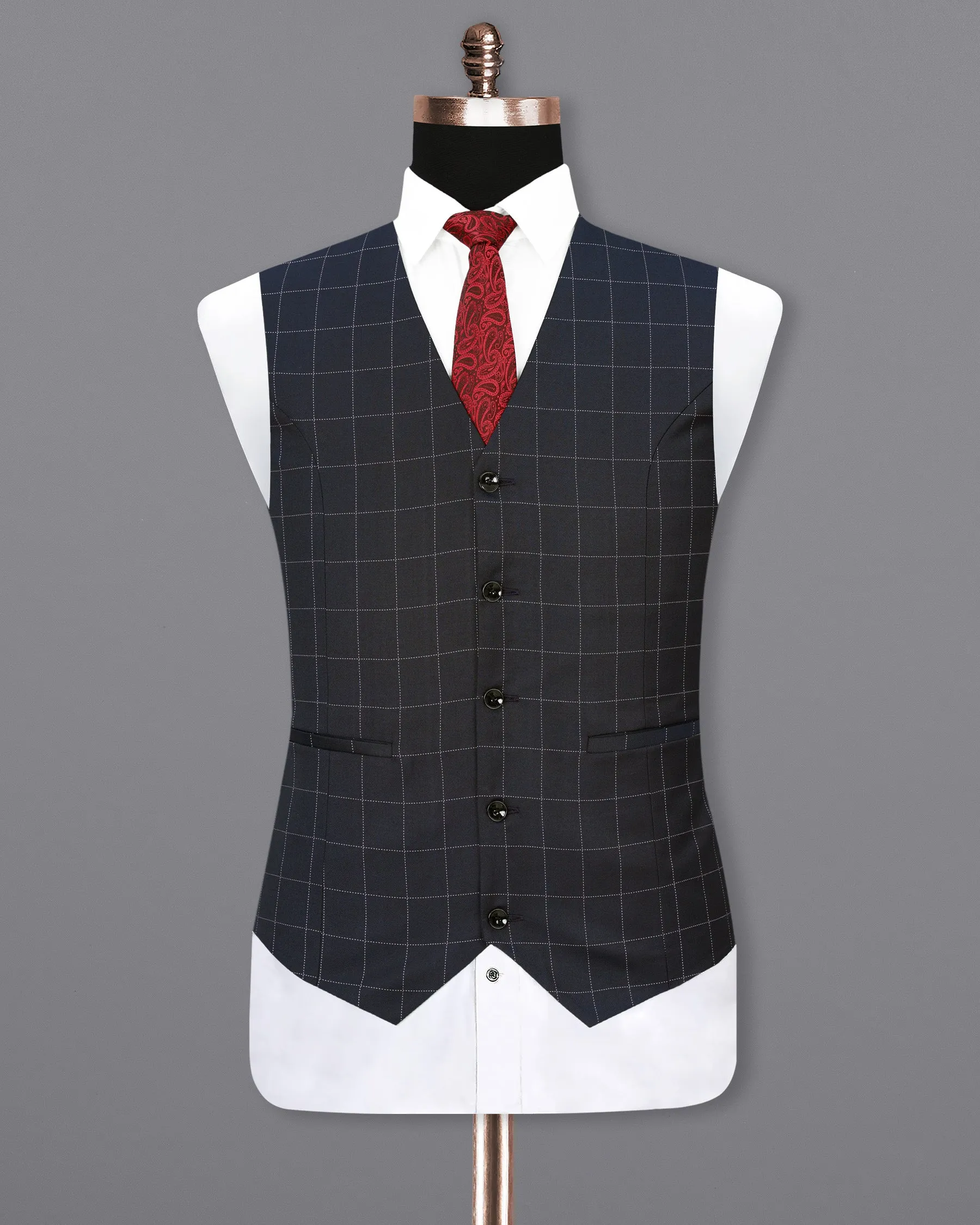 Thunder Blue Solid Waistcoat sold by French Crown product image thumbnail 2