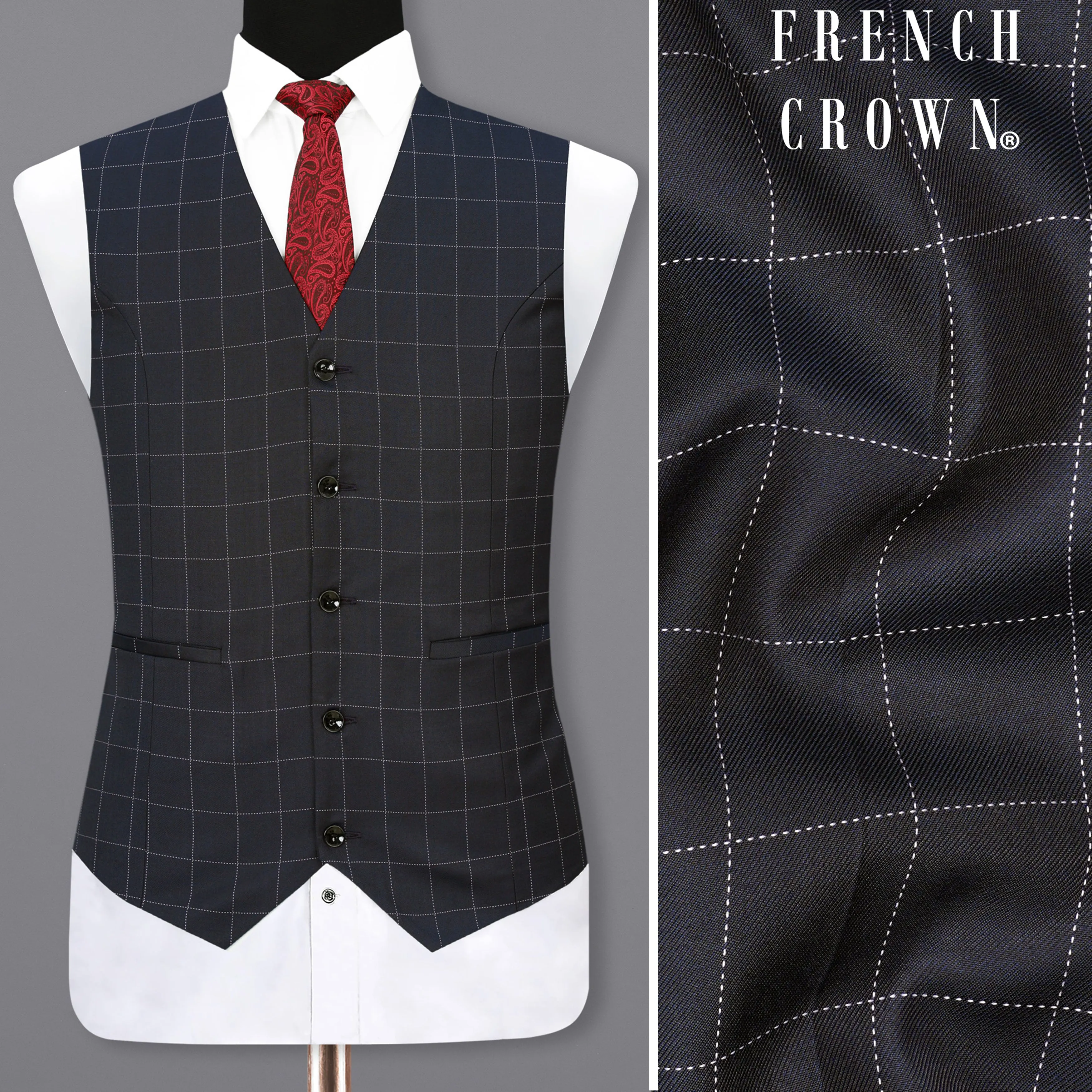 Thunder Blue Solid Waistcoat sold by French Crown