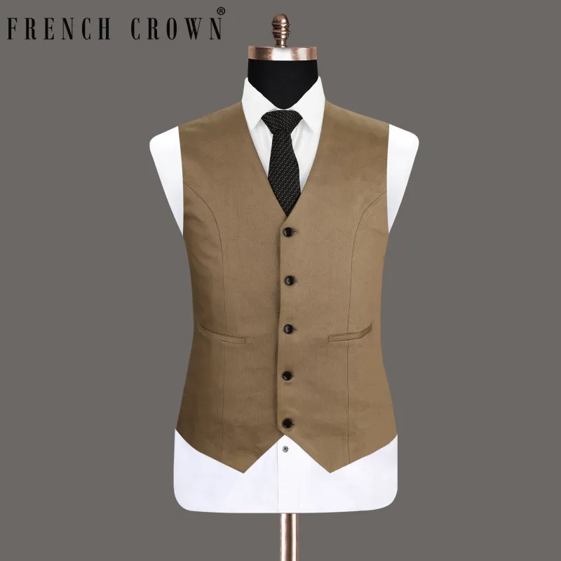Shadow Brown Premium Cotton Solid Waistcoat sold by French Crown