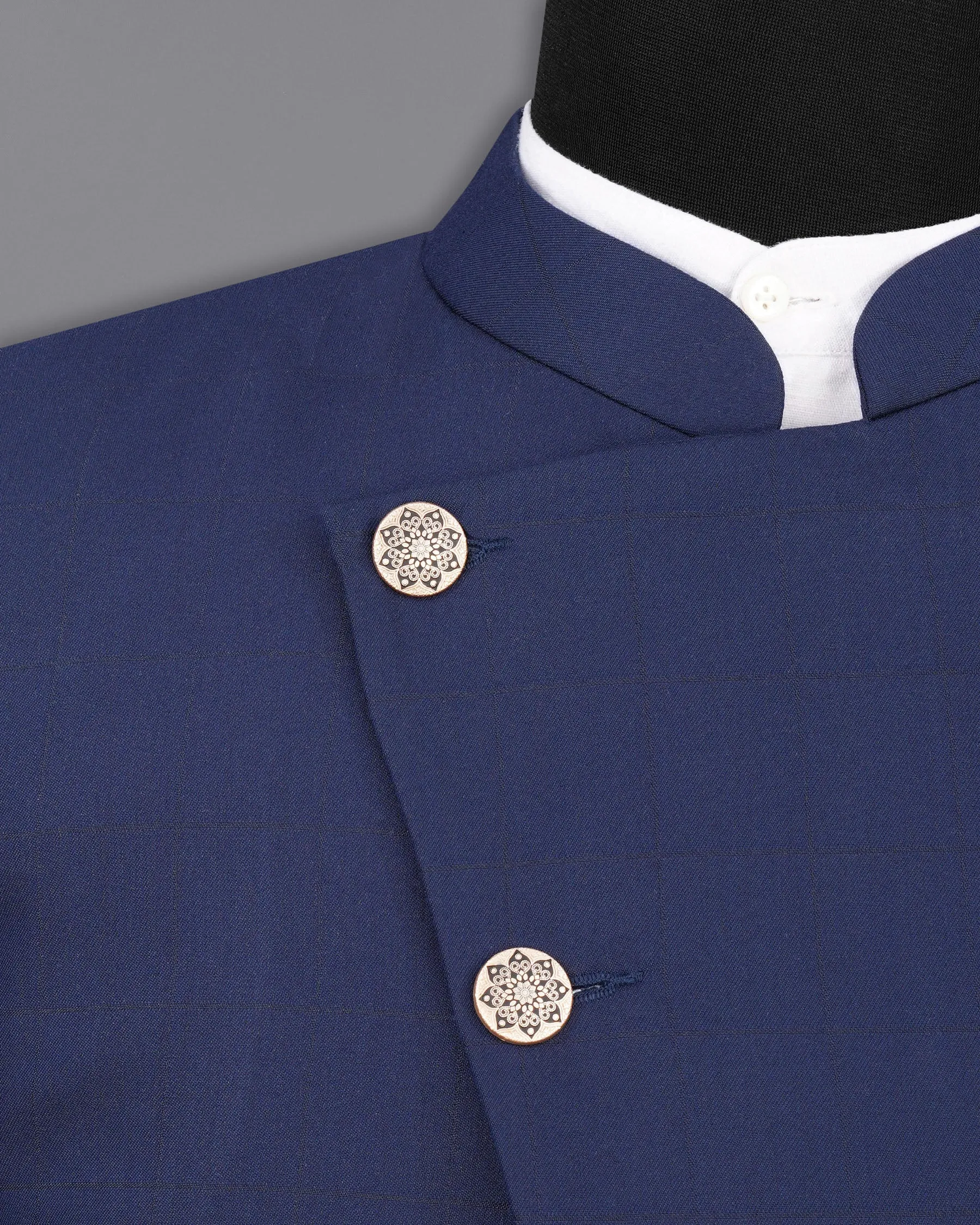 Rhino Blue Cross Placket Bandhgala Blazer sold by French Crown product image thumbnail 4