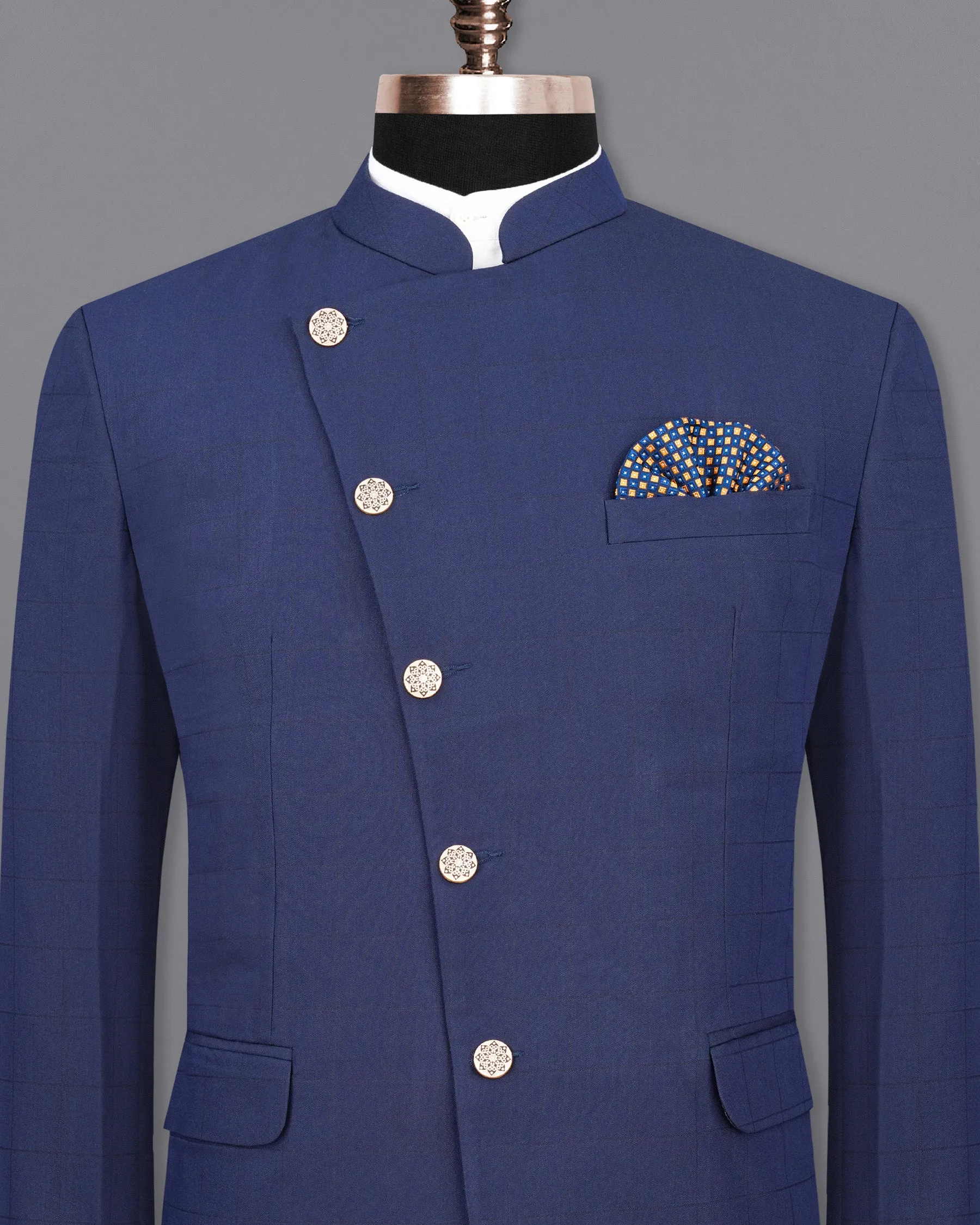 Rhino Blue Cross Placket Bandhgala Blazer sold by French Crown product image thumbnail 2
