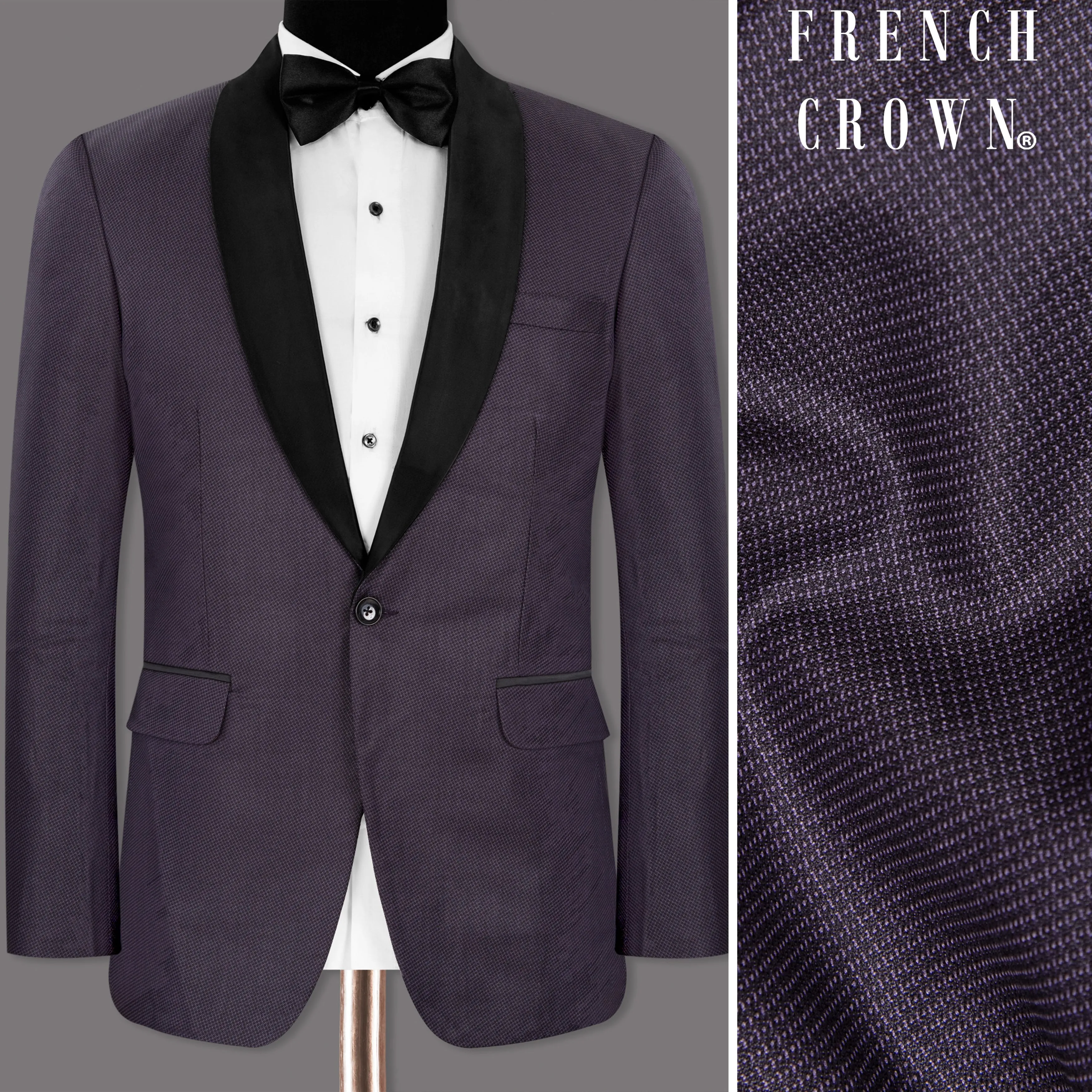 Martinique Violet Subtle Checked Woolrich Tuxedo Blazer sold by French Crown