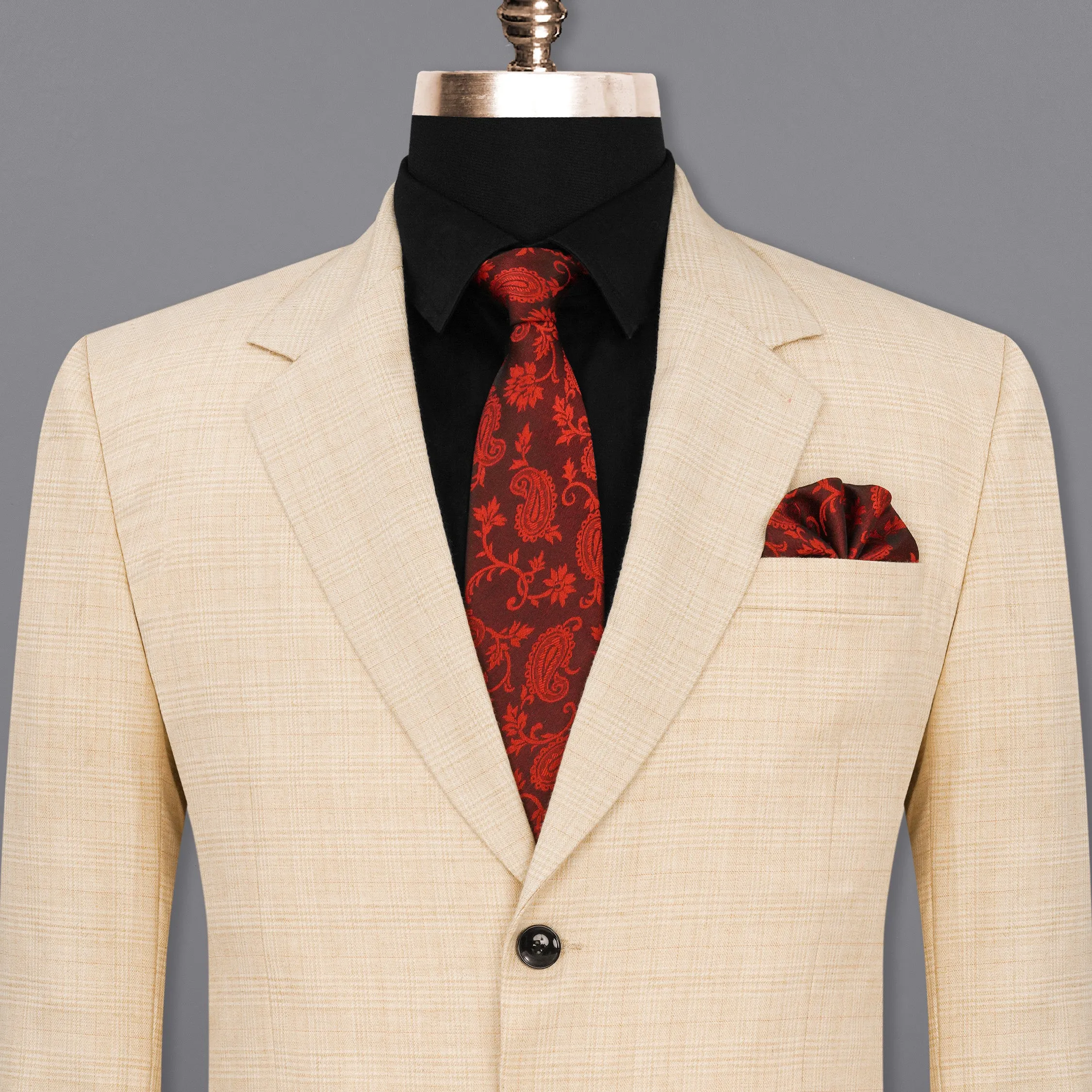 Light Apricot Brown Subtle Plaid Blazer sold by French Crown