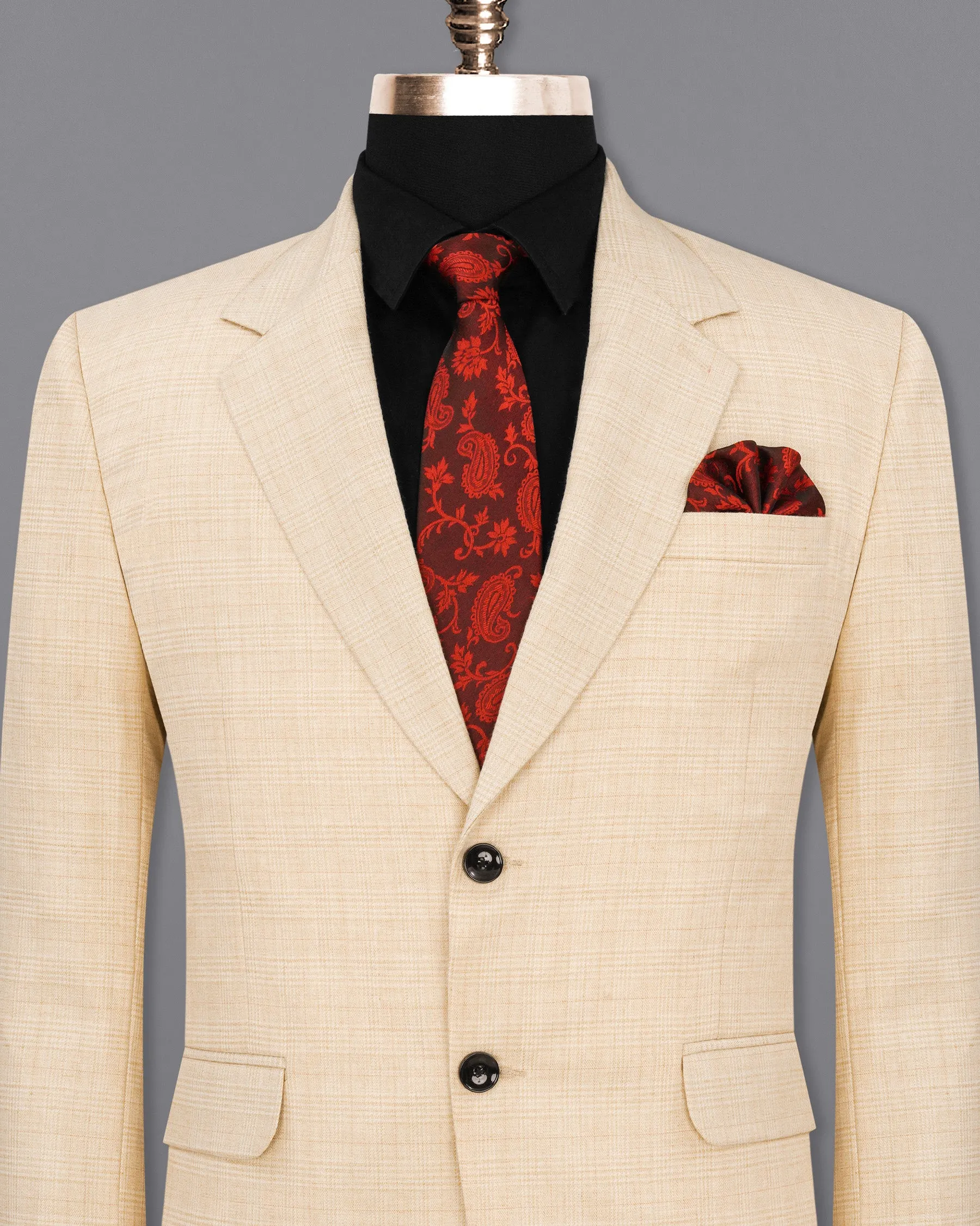 Light Apricot Brown Subtle Plaid Blazer sold by French Crown product image thumbnail 2