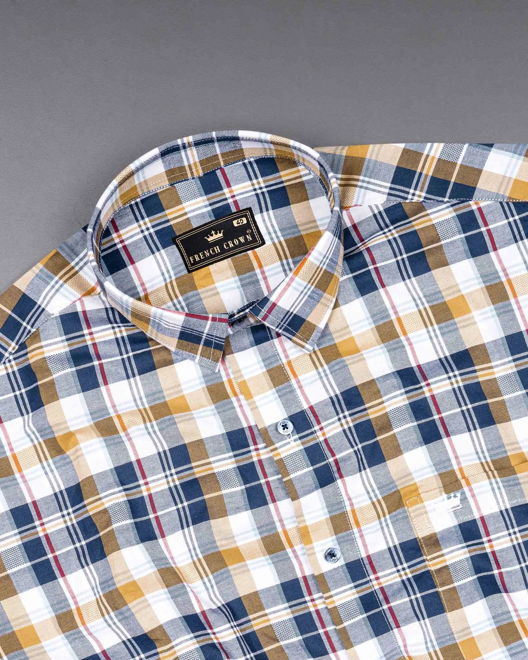 Haiti Blue Multicolour Plaid Dobby Textured Premium Giza Cotton Shirt sold by French Crown product image thumbnail 5