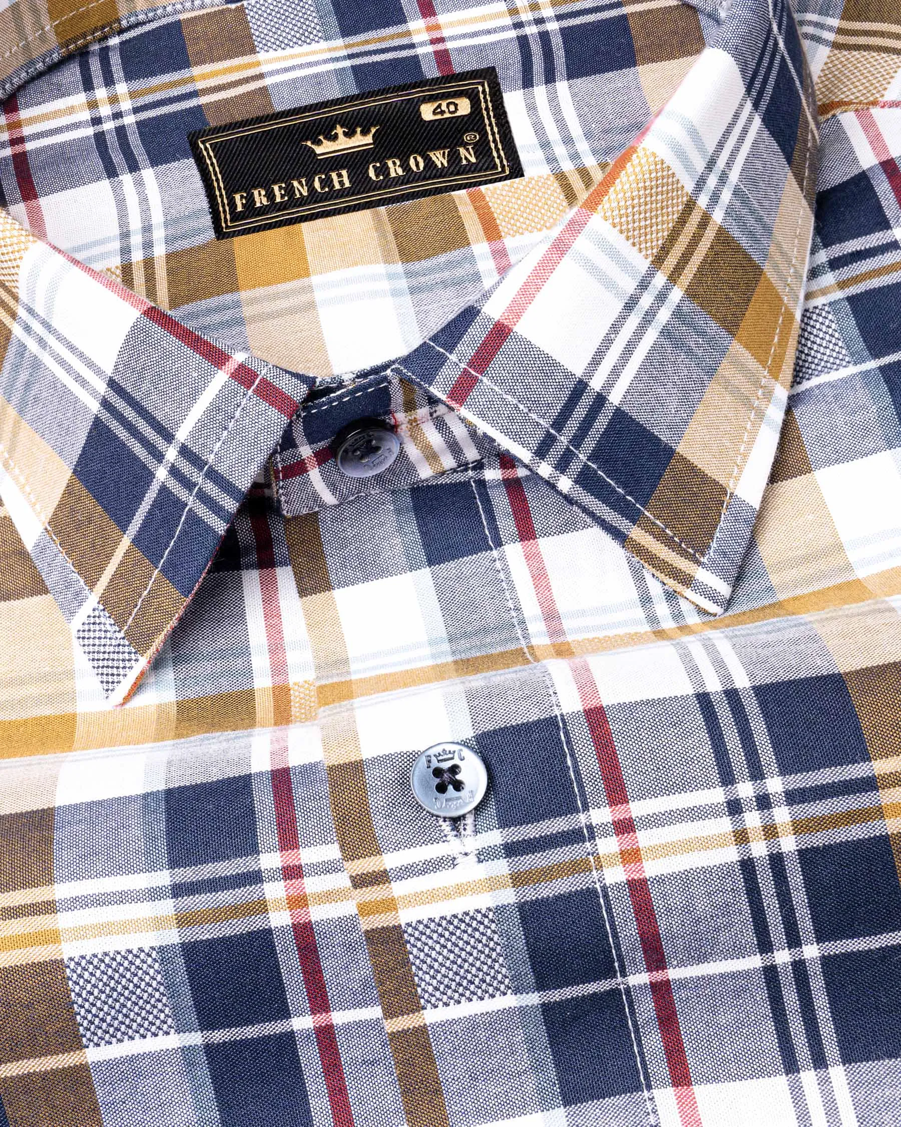 Haiti Blue Multicolour Plaid Dobby Textured Premium Giza Cotton Shirt sold by French Crown product image thumbnail 4