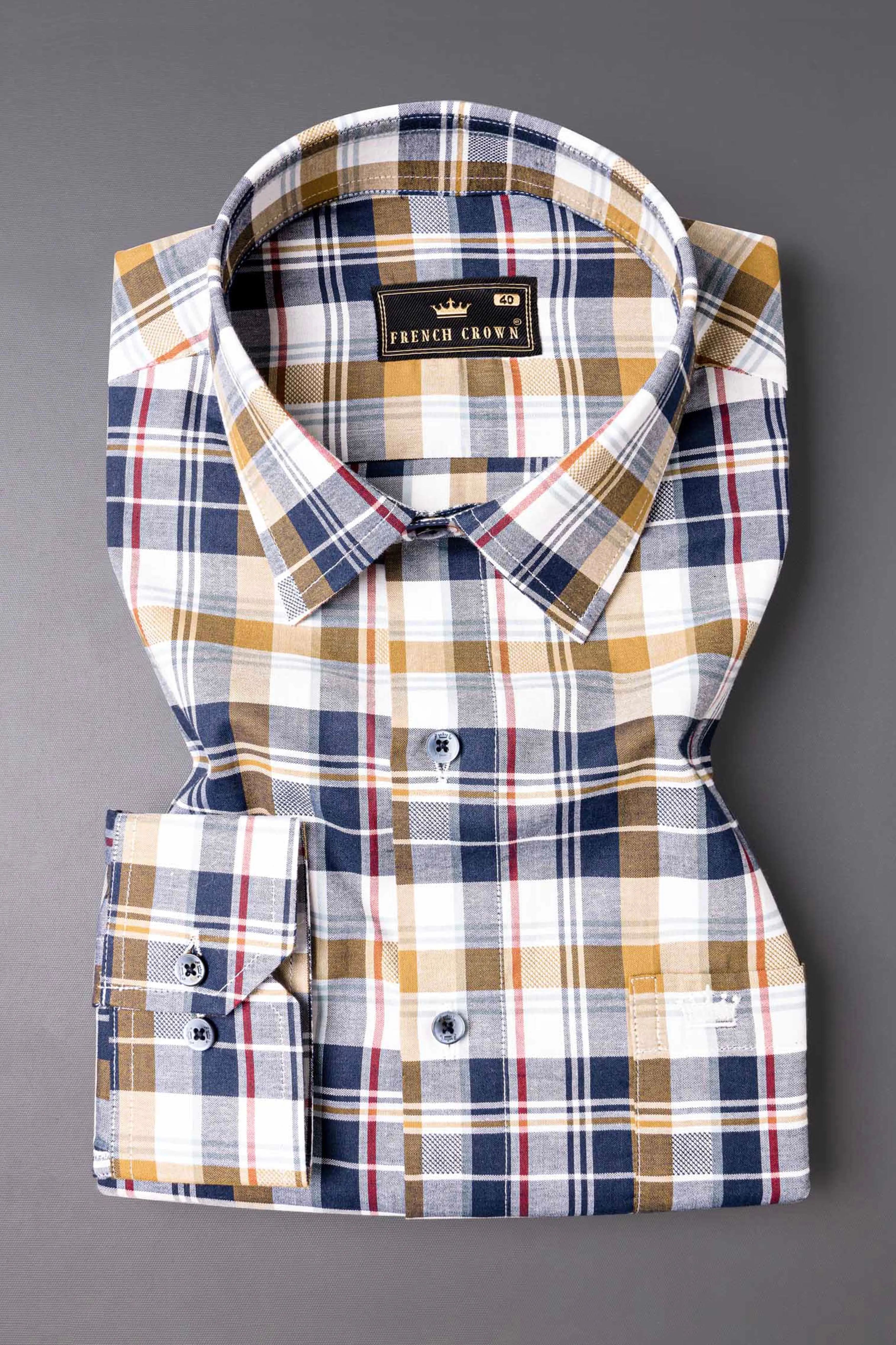 Haiti Blue Multicolour Plaid Dobby Textured Premium Giza Cotton Shirt sold by French Crown product image thumbnail 2
