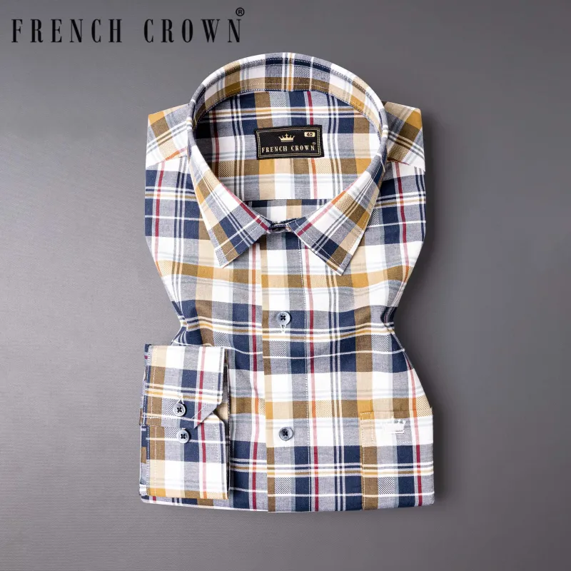 Haiti Blue Multicolour Plaid Dobby Textured Premium Giza Cotton Shirt sold by French Crown