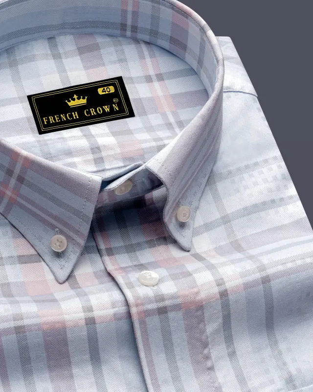 Geyser Gray Plaid Dobby Textured Premium Giza Cotton Shirt sold by French Crown
