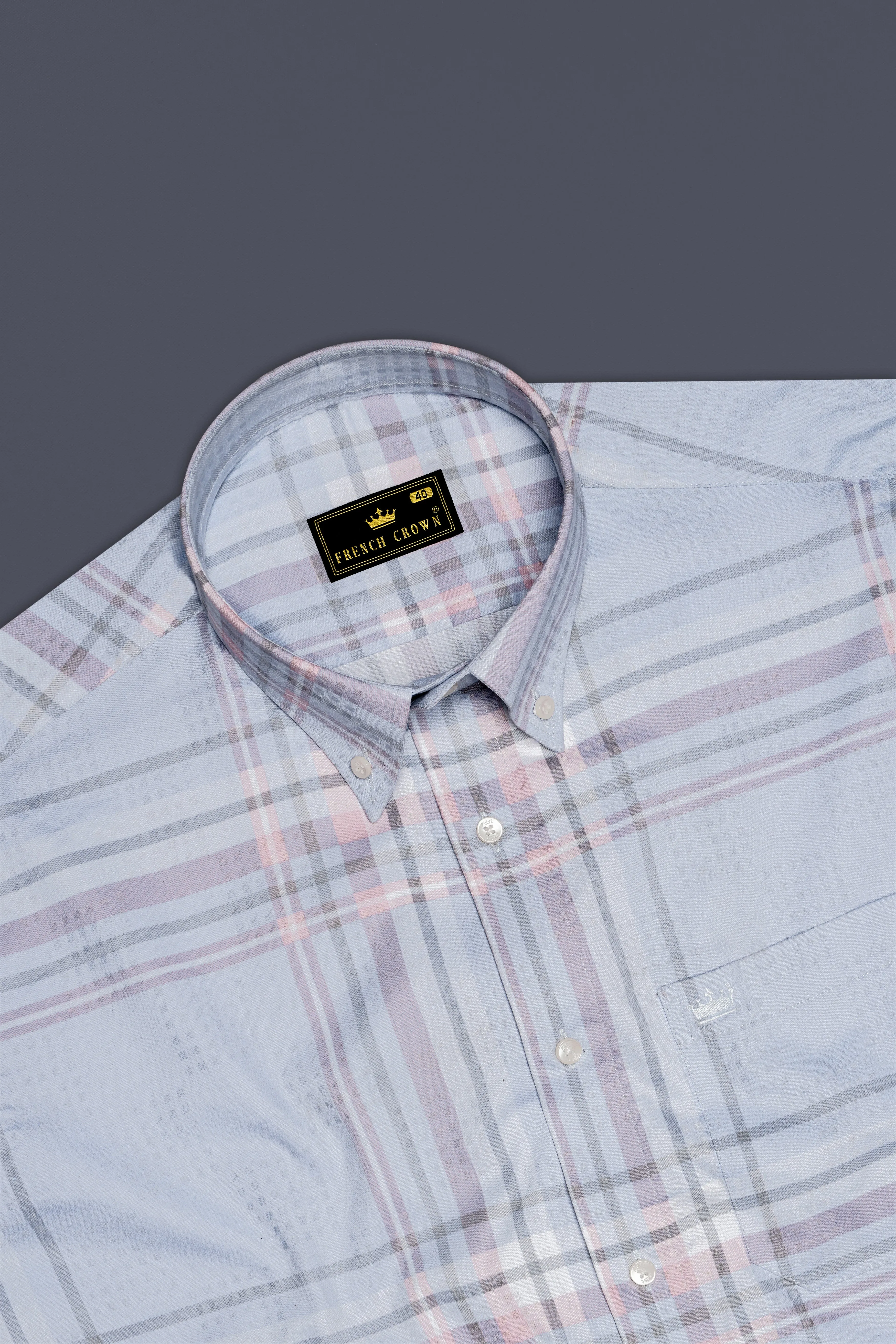Geyser Gray Plaid Dobby Textured Premium Giza Cotton Shirt sold by French Crown product image thumbnail 5