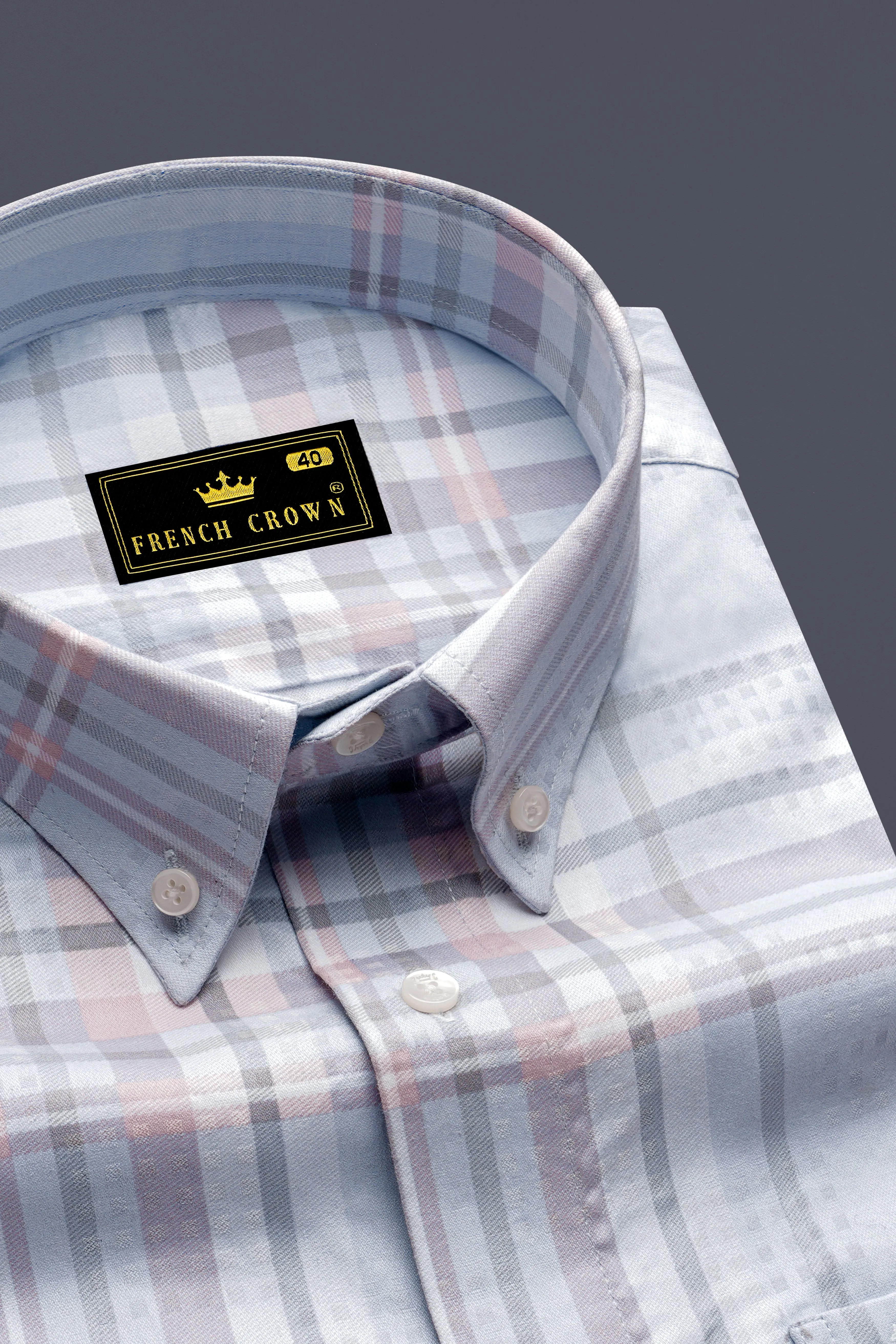 Geyser Gray Plaid Dobby Textured Premium Giza Cotton Shirt sold by French Crown product image thumbnail 2