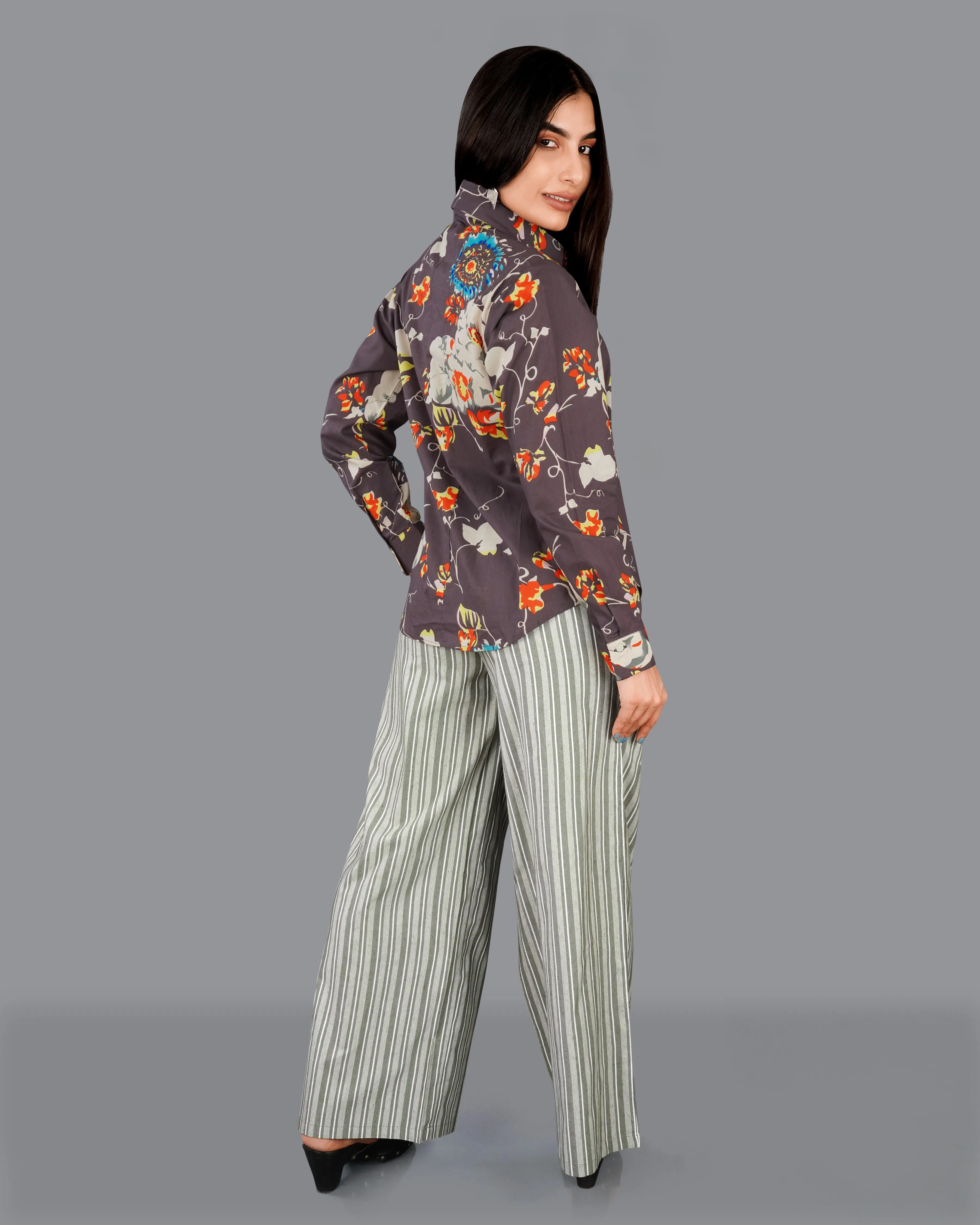 Gainsboro and Pale Oyster Gray Striped Premium Cotton Pants sold by French Crown product image thumbnail 4