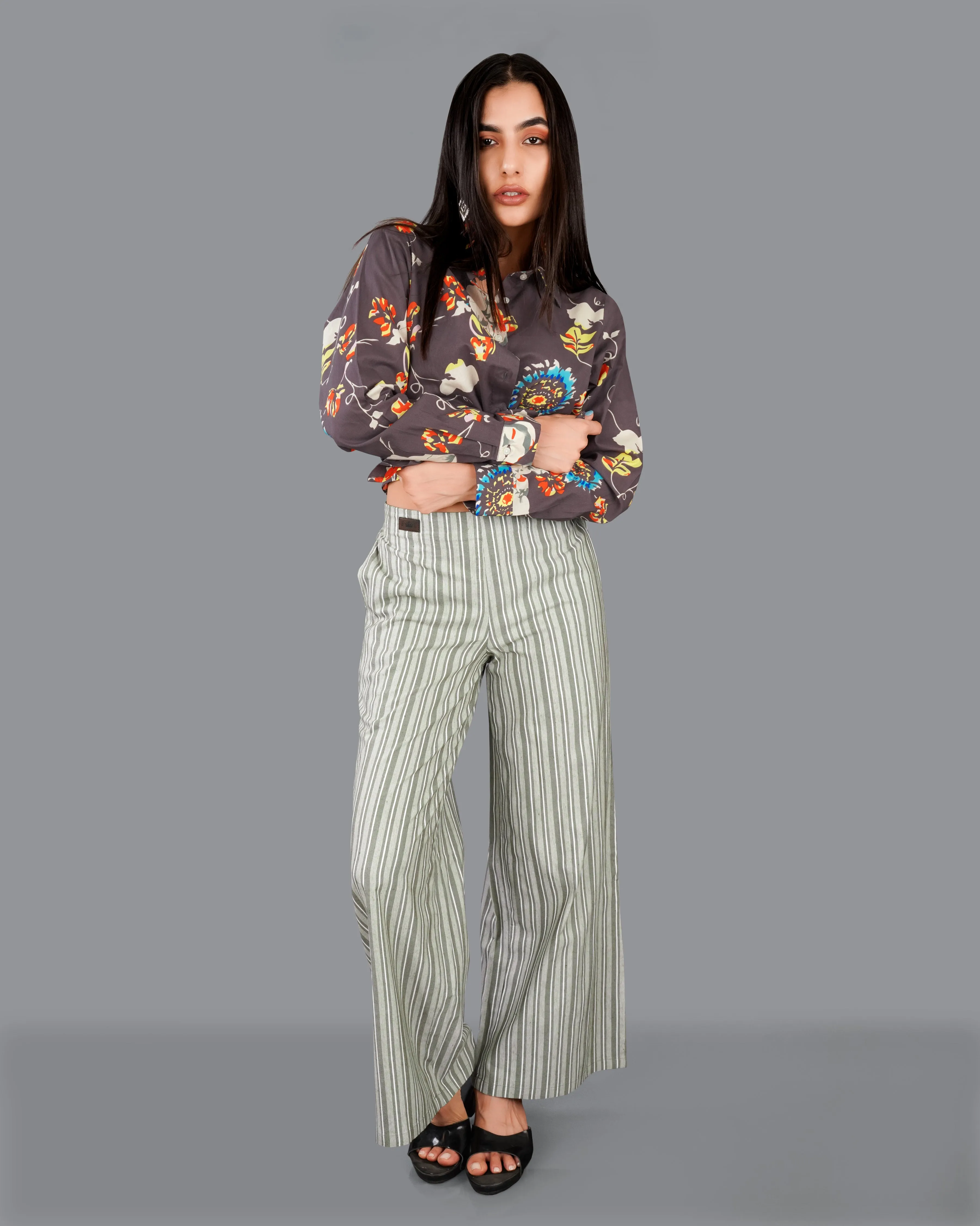 Gainsboro and Pale Oyster Gray Striped Premium Cotton Pants sold by French Crown product image thumbnail 3