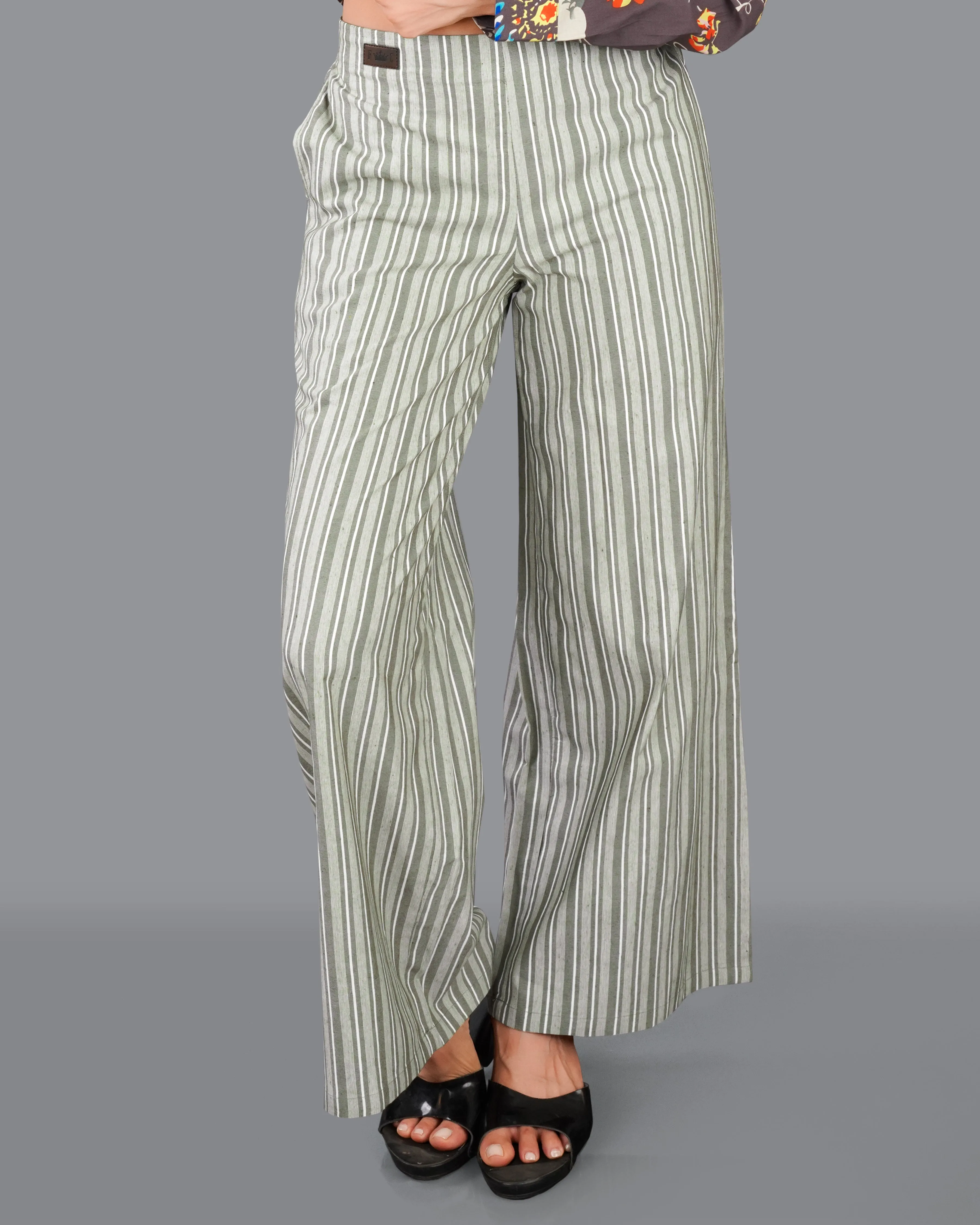 Gainsboro and Pale Oyster Gray Striped Premium Cotton Pants sold by French Crown product image thumbnail 2