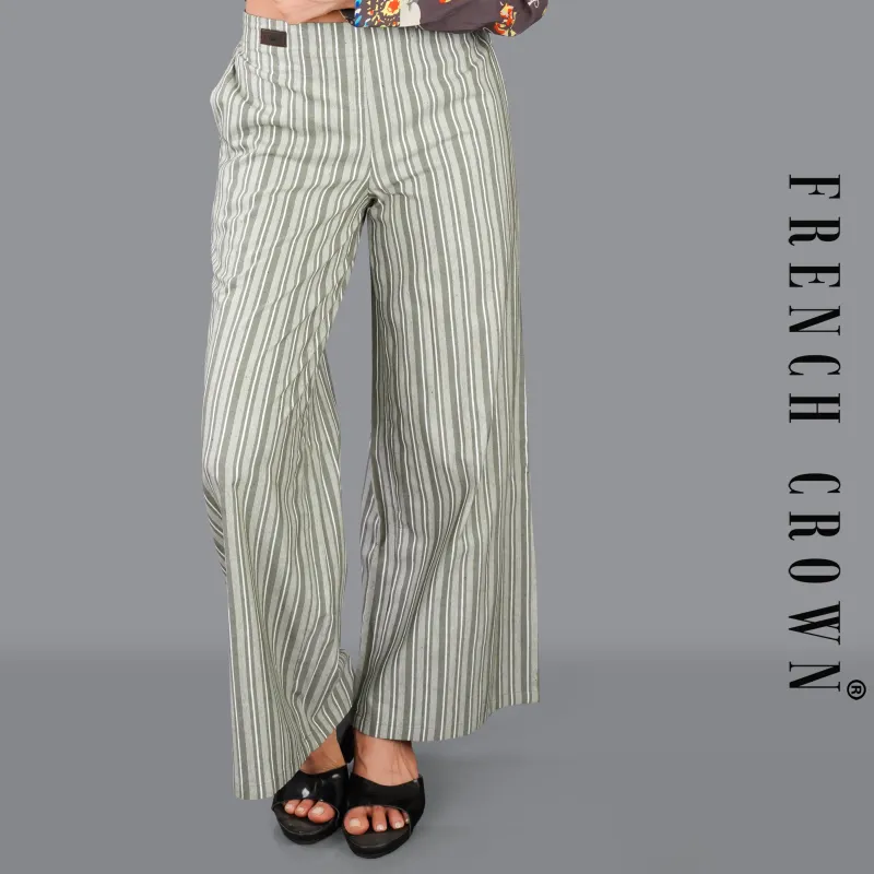 Gainsboro and Pale Oyster Gray Striped Premium Cotton Pants sold by French Crown