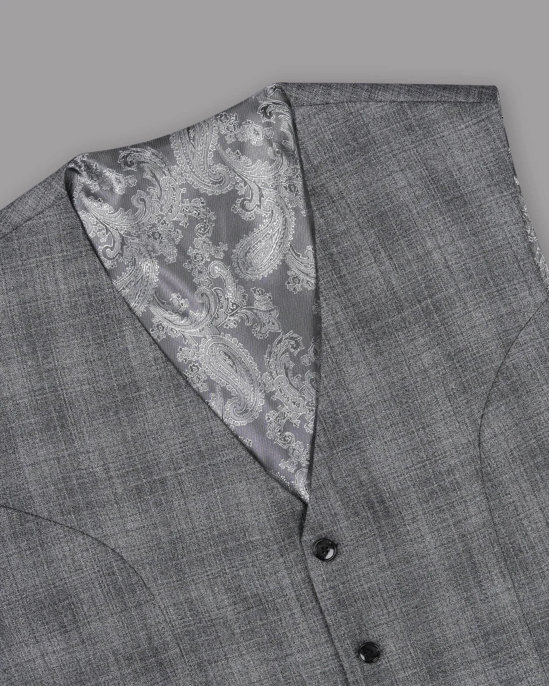 Fossil Grey Subtle Plaid Waistcoat sold by French Crown product image thumbnail 4